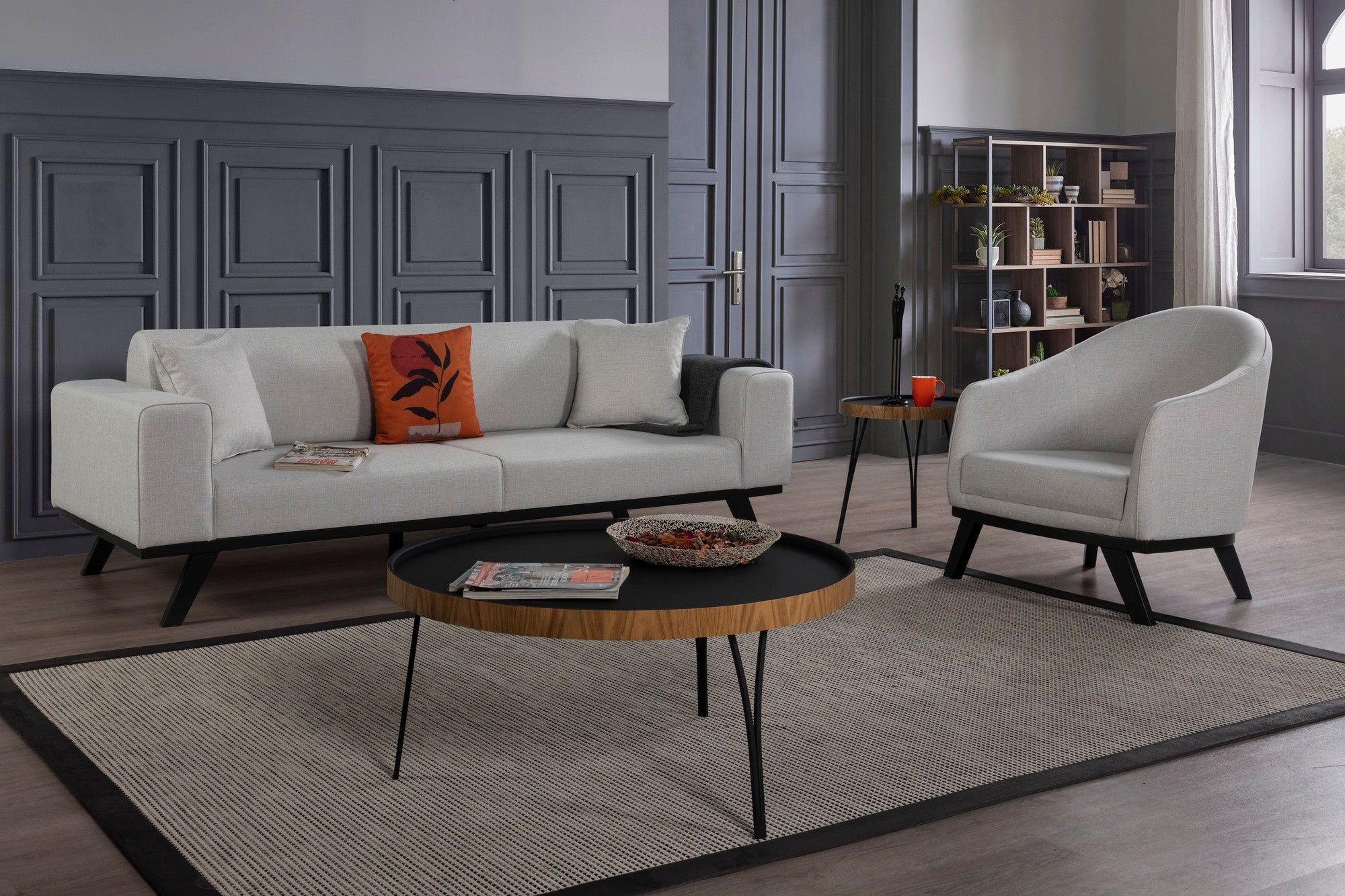 Sofá-cama elegante de 3 lugares, cinza claro, 222 x 92 x 77 cm | Estrutura em madeira de faia, 100% poliéster, mecanismo giratório, pernas de madeira pretas | Perfeito para espaços modernos