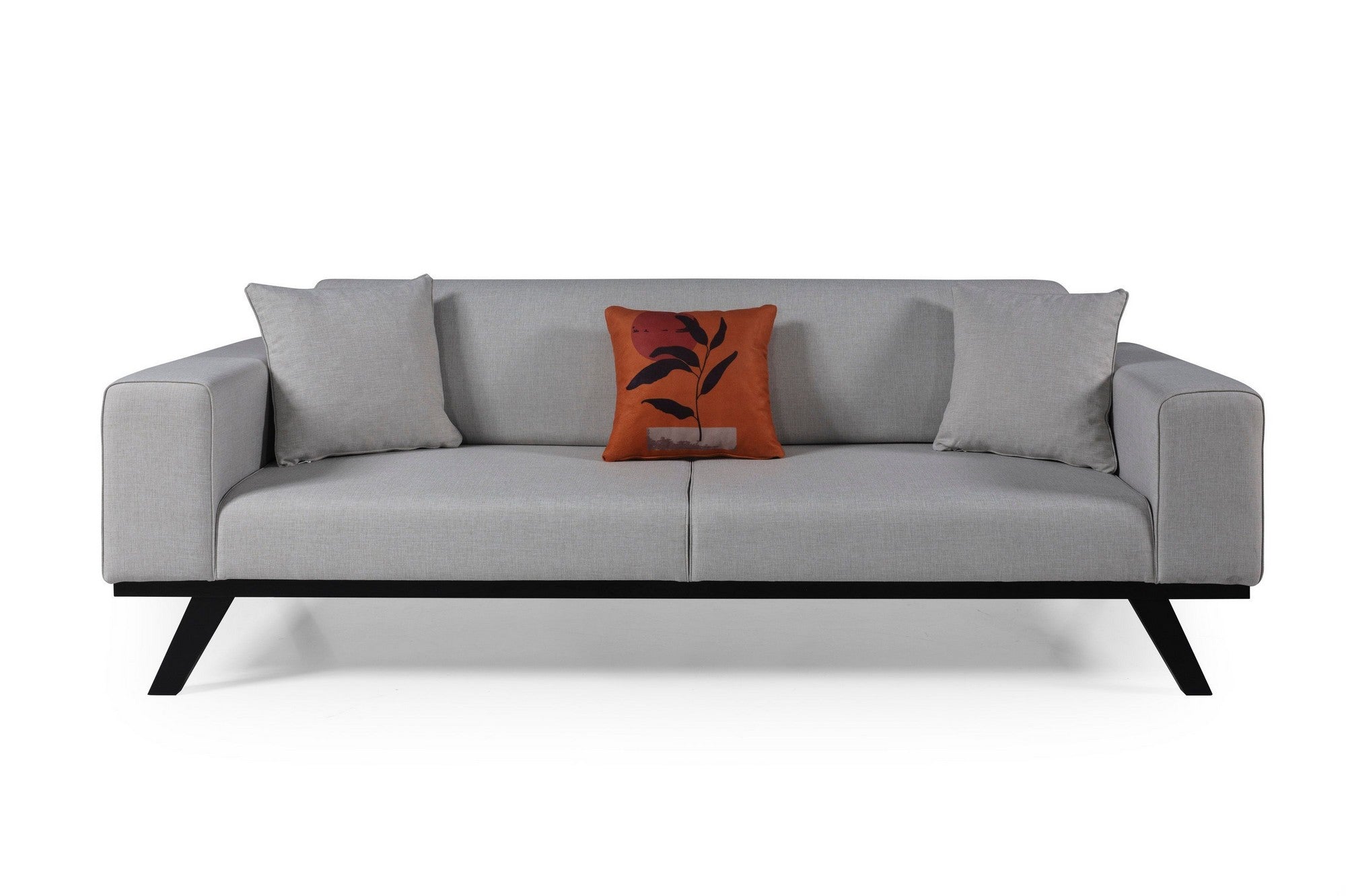 Sofá-cama elegante de 3 lugares, cinza claro, 222 x 92 x 77 cm | Estrutura em madeira de faia, 100% poliéster, mecanismo giratório, pernas de madeira pretas | Perfeito para espaços modernos