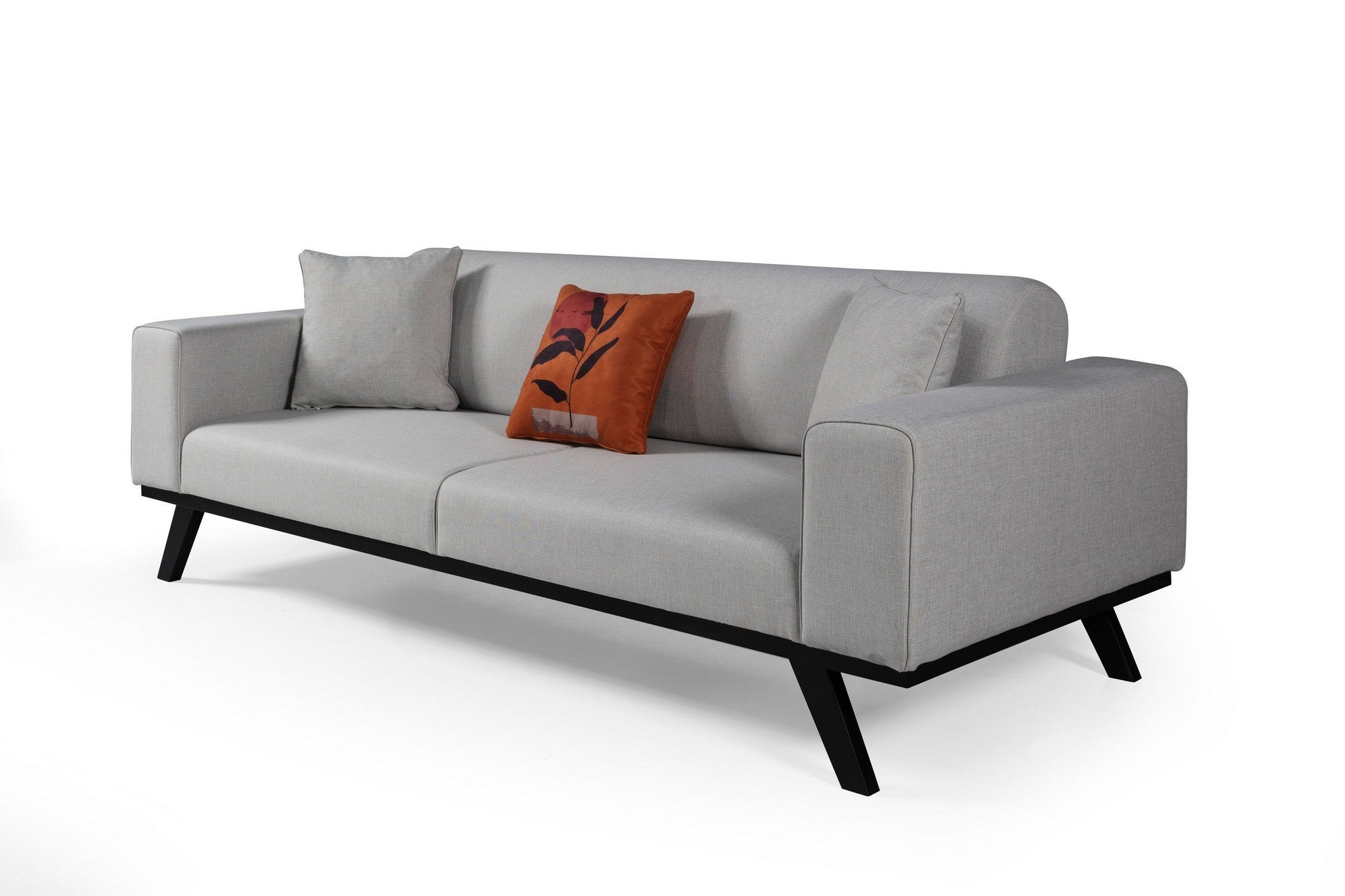 Sofá-cama elegante de 3 lugares, cinza claro, 222 x 92 x 77 cm | Estrutura em madeira de faia, 100% poliéster, mecanismo giratório, pernas de madeira pretas | Perfeito para espaços modernos