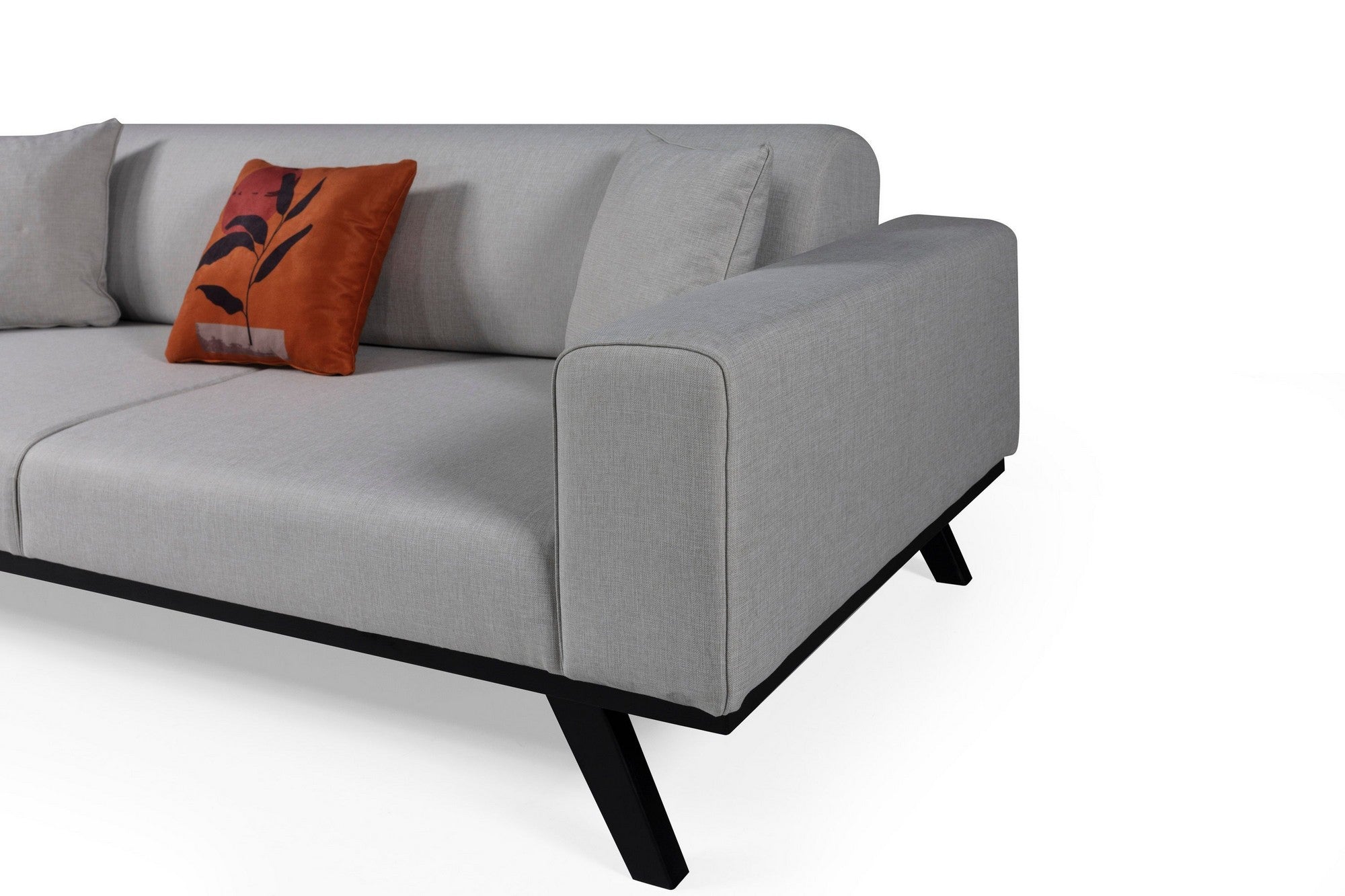 Sofá-cama elegante de 3 lugares, cinza claro, 222 x 92 x 77 cm | Estrutura em madeira de faia, 100% poliéster, mecanismo giratório, pernas de madeira pretas | Perfeito para espaços modernos