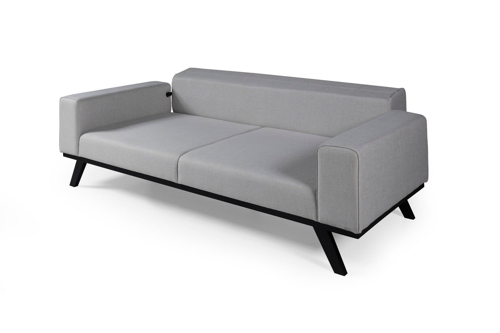 Sofá-cama elegante de 3 lugares, cinza claro, 222 x 92 x 77 cm | Estrutura em madeira de faia, 100% poliéster, mecanismo giratório, pernas de madeira pretas | Perfeito para espaços modernos
