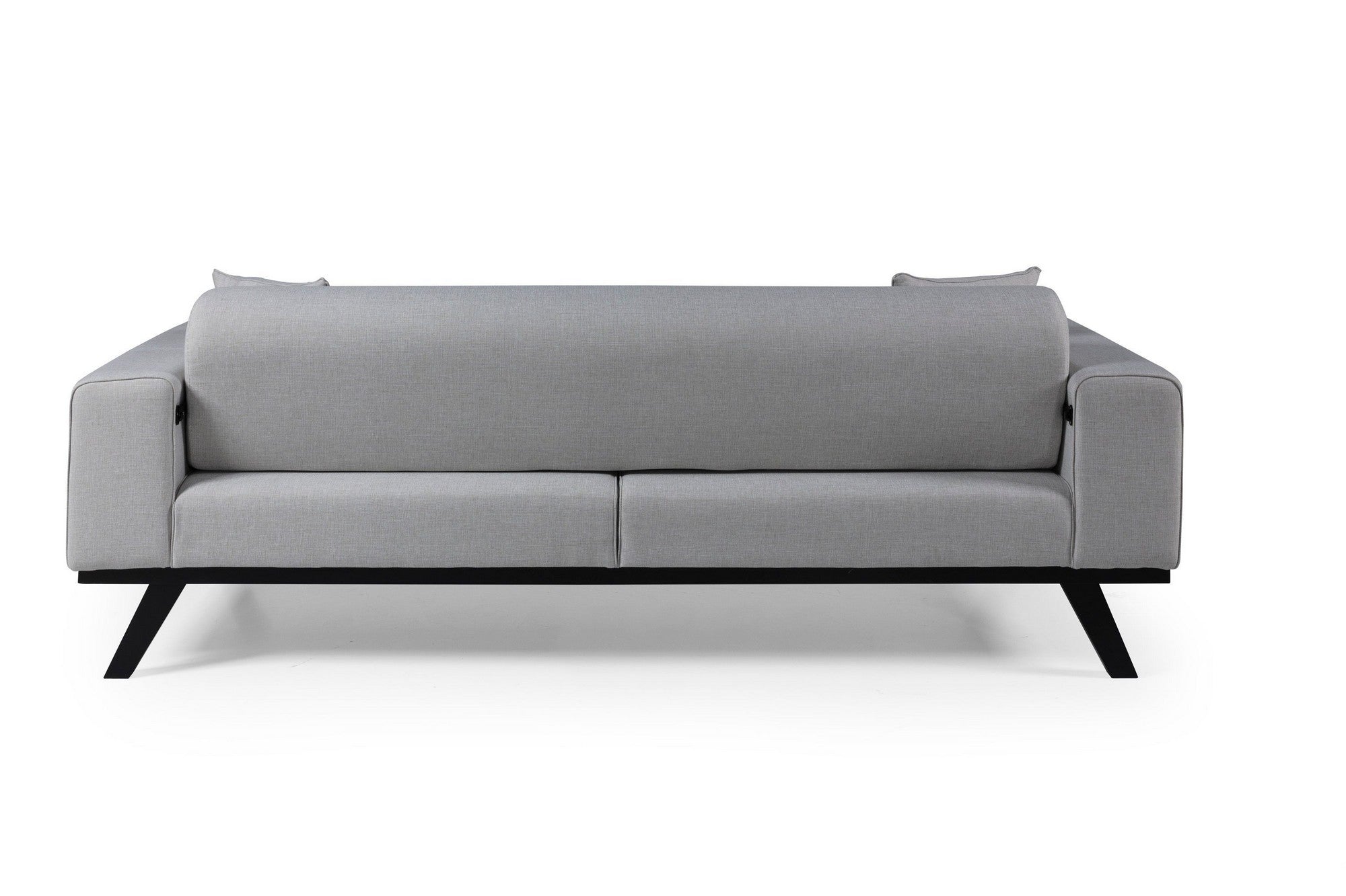 Sofá-cama elegante de 3 lugares, cinza claro, 222 x 92 x 77 cm | Estrutura em madeira de faia, 100% poliéster, mecanismo giratório, pernas de madeira pretas | Perfeito para espaços modernos