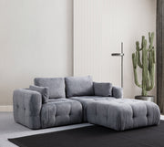Sofá de canto elegante, tecido cinza, 180 x 120 x 65 cm | Estrutura em madeira de faia e aglomerado, almofadas de espuma macia, inclui almofadas de 50 x 50 cm | Perfeito para espaços modernos
