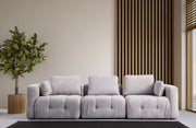 Sofá elegante de 3 lugares, cinza claro, 290 x 100 x 65 cm | Estrutura em madeira de faia e aglomerado, tecido 100% poliéster | Inclui 5 almofadas, perfeito para salas de estar modernas