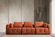 Sofá elegante de 3 lugares, laranja, 290 cm | Estrutura em madeira de faia e aglomerado, 100% poliéster, almofadas de espuma macia, inclui 5 almofadas | Perfeito para salas de estar modernas