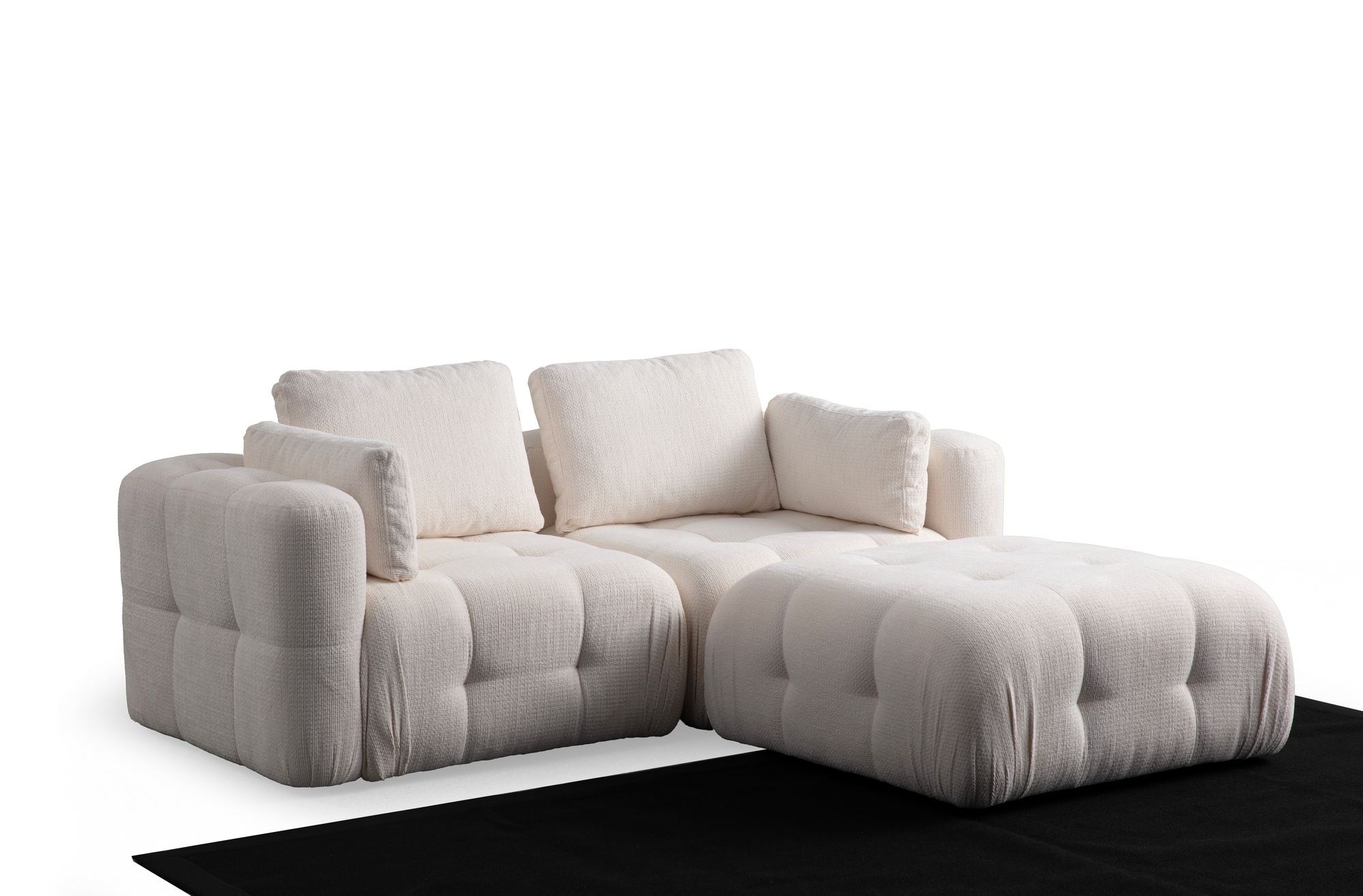 Sofá de canto elegante, branco, 180 x 120 x 65 cm | Estrutura em madeira de faia e aglomerado, tecido 100% poliéster, almofadas e travesseiros de espuma macia incluídos | Conforto moderno