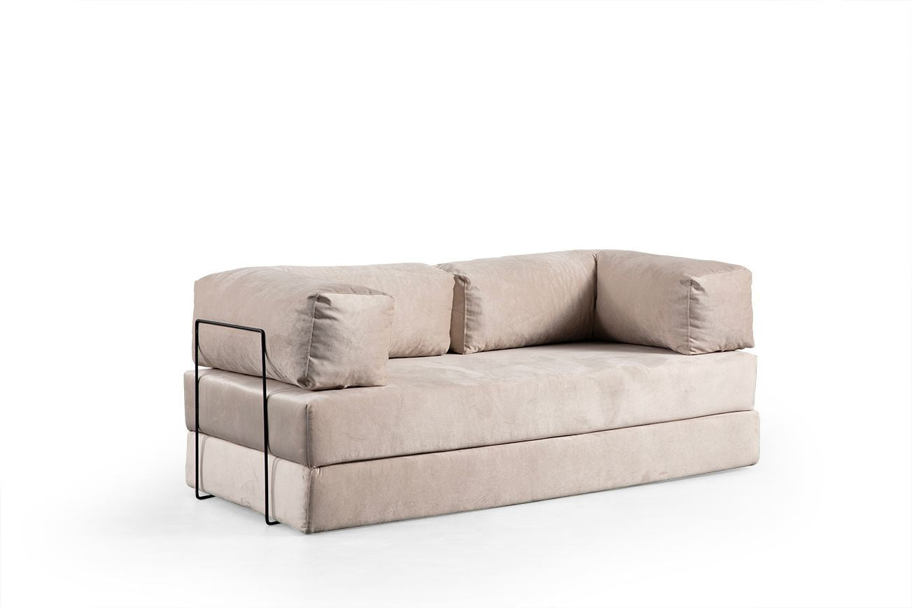 Sofá-cama versátil de 2 lugares, creme, 200 x 100 x 80 cm | Estrutura toda em espuma, 100% poliéster, lavável a seco, design fácil de mover, elegante e funcional
