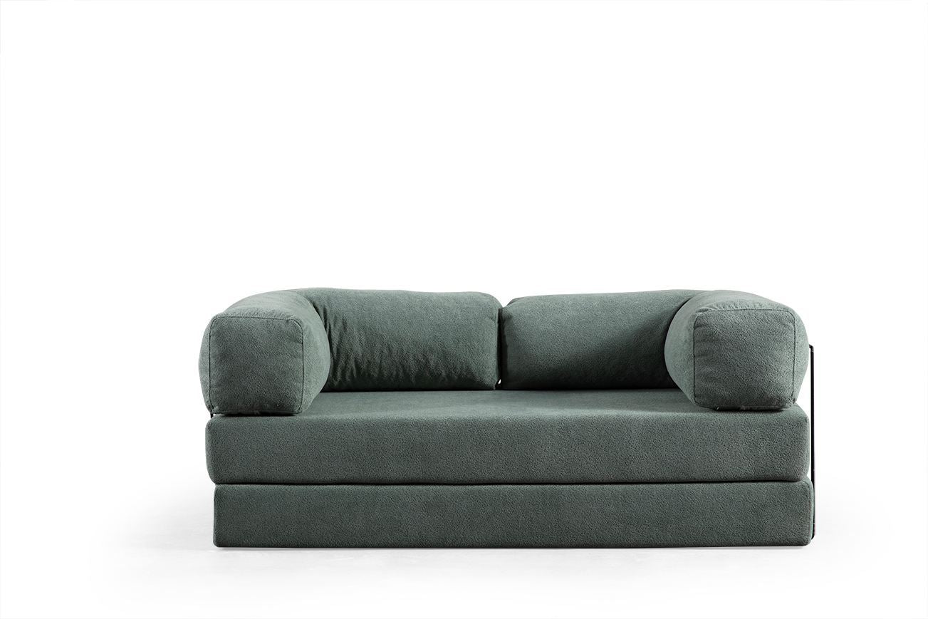 Sofá-cama verde de 2 lugares, estrutura toda em espuma, 200 x 100 x 80 cm | 100% poliéster, lavável a seco, versátil e fácil de mover, design elegante e funcional