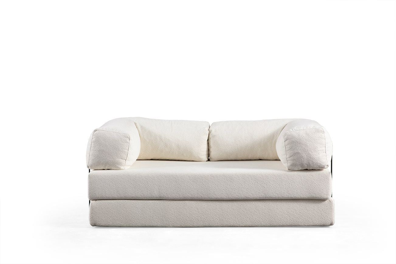Sofá-cama versátil de 2 lugares, branco, 200 x 100 x 80 cm | Estrutura toda em espuma, 100% poliéster, lavável a seco, design fácil de mover, perfeito para qualquer espaço
