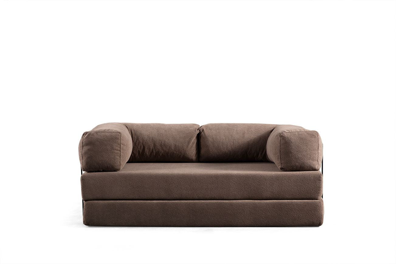 Sofá-cama versátil de 2 lugares, marrom, 200 x 100 x 80 cm | Estrutura toda em espuma, 100% poliéster, tecido lavável a seco | Fácil de mover, design elegante e funcional