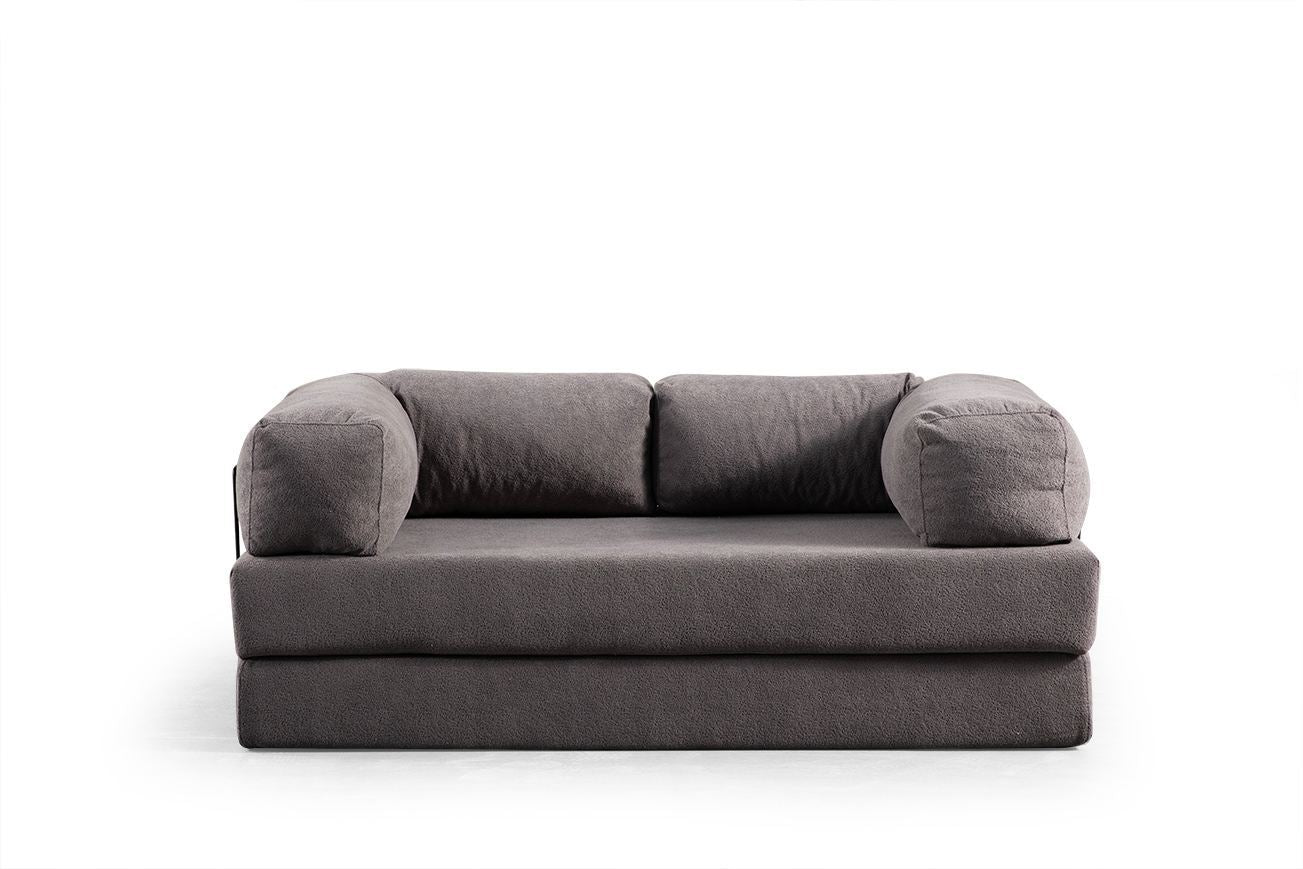 Sofá-cama versátil de 2 lugares, cinza, 200 x 100 x 80 cm | Estrutura toda em espuma, 100% poliéster, tecido lavável a seco | Fácil de mover, design elegante e funcional
