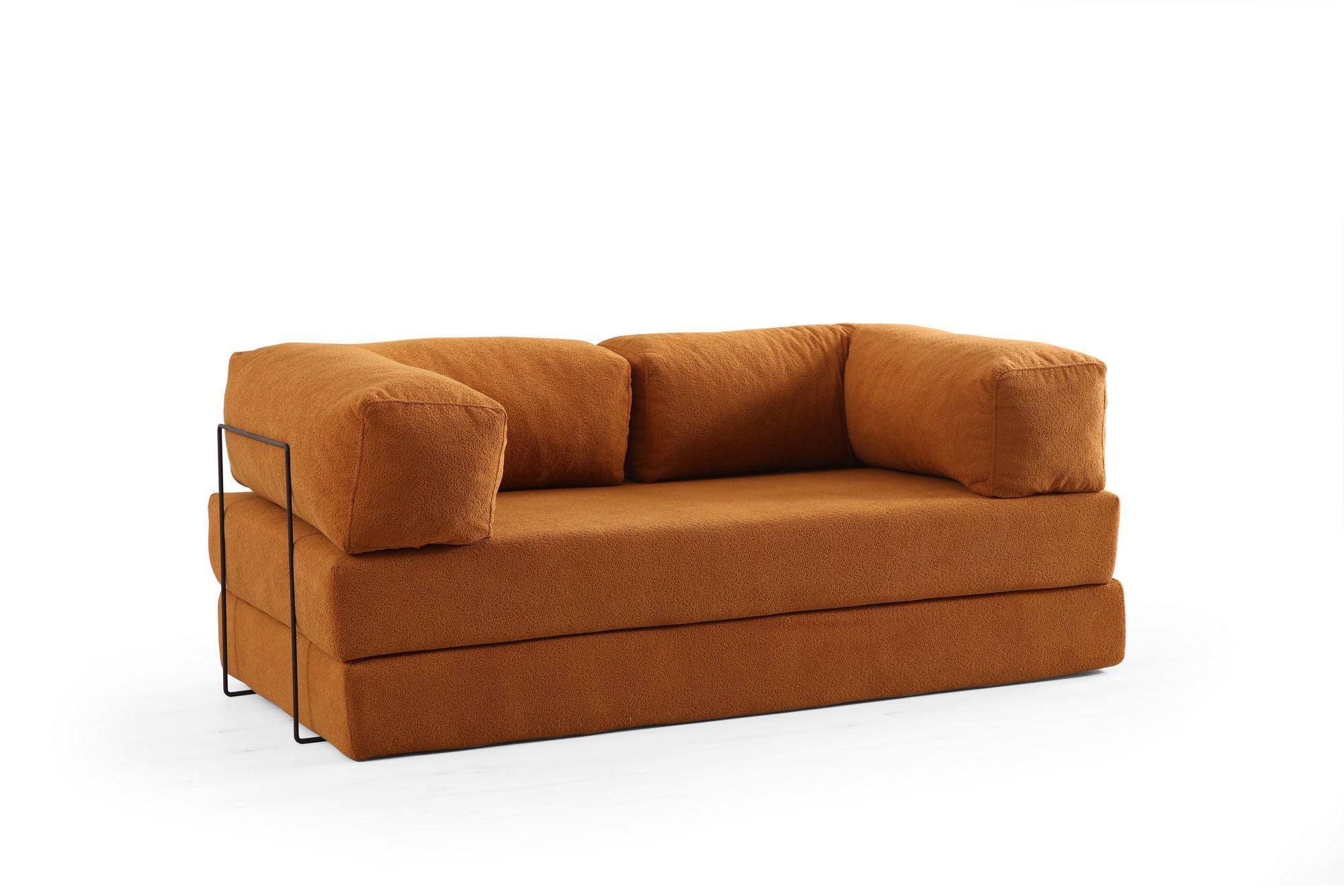 Sofá-cama versátil de 2 lugares, laranja, 200 x 100 x 80 cm | Estrutura toda em espuma, 100% poliéster, lavável a seco, design fácil de mover, elegante e funcional