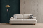Sofá-cama elegante de 3 lugares, cor creme, 225 x 100 x 75 cm | Estrutura de madeira/aglomerado durável, espuma 28 DNS, armazenamento sob o assento, tecido lavável a seco