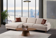 Sofá-cama de canto elegante, creme, 315 x 100-165 x 75 cm | Estrutura de madeira/aglomerado durável, espuma 28 DNS, armazenamento e tecido lavável a seco | Conforto moderno
