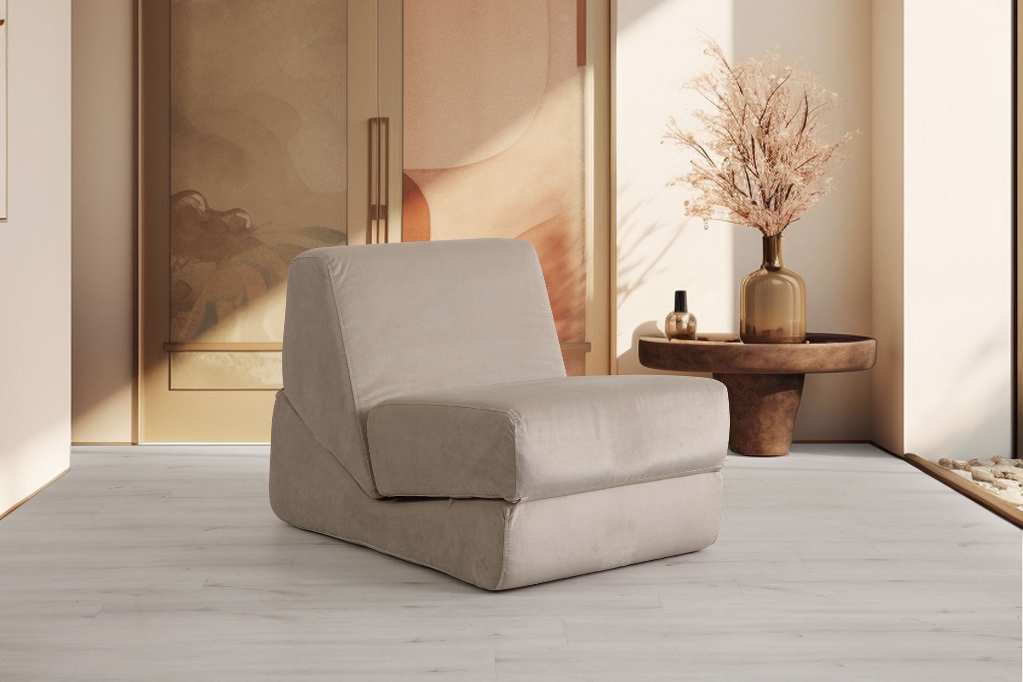 Sofá-cama de 1 lugar-Origami Convertable-Creme Brilhante