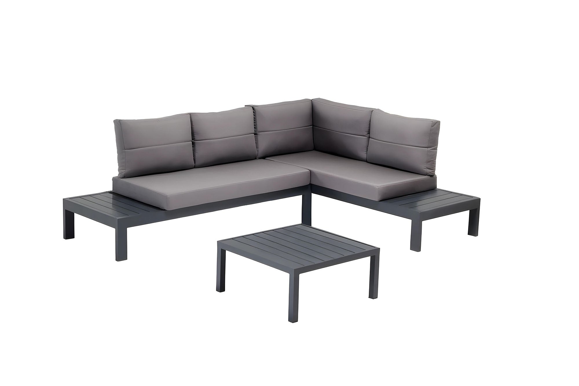 Conjunto de Lounge de Jardim – Sofá de Canto e Mesinha de Café – Multicolorido – Alumínio e Poliéster