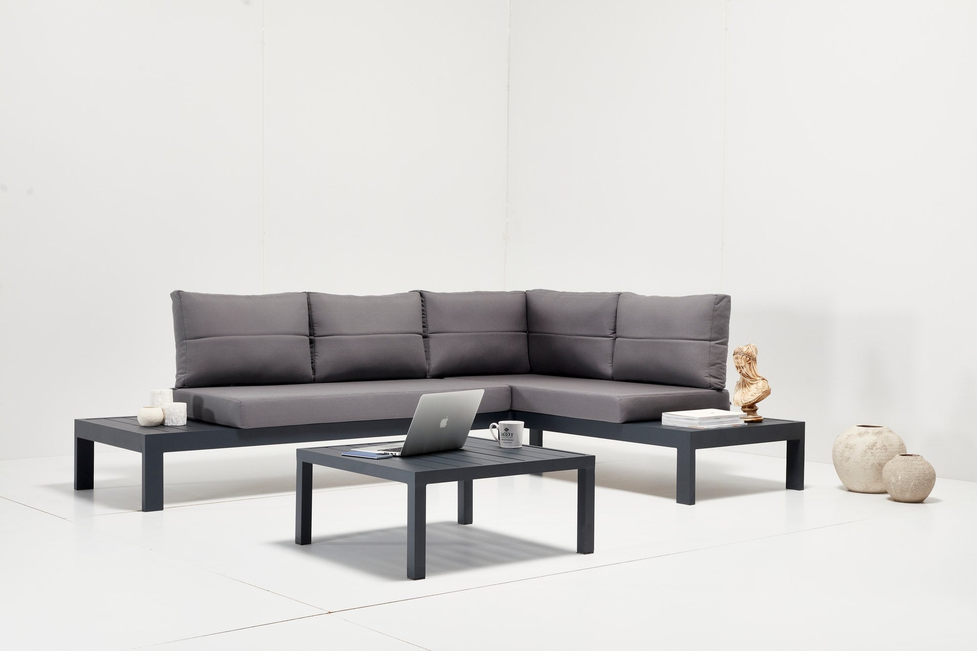 Conjunto de Lounge de Jardim – Sofá de Canto e Mesinha de Café – Multicolorido – Alumínio e Poliéster