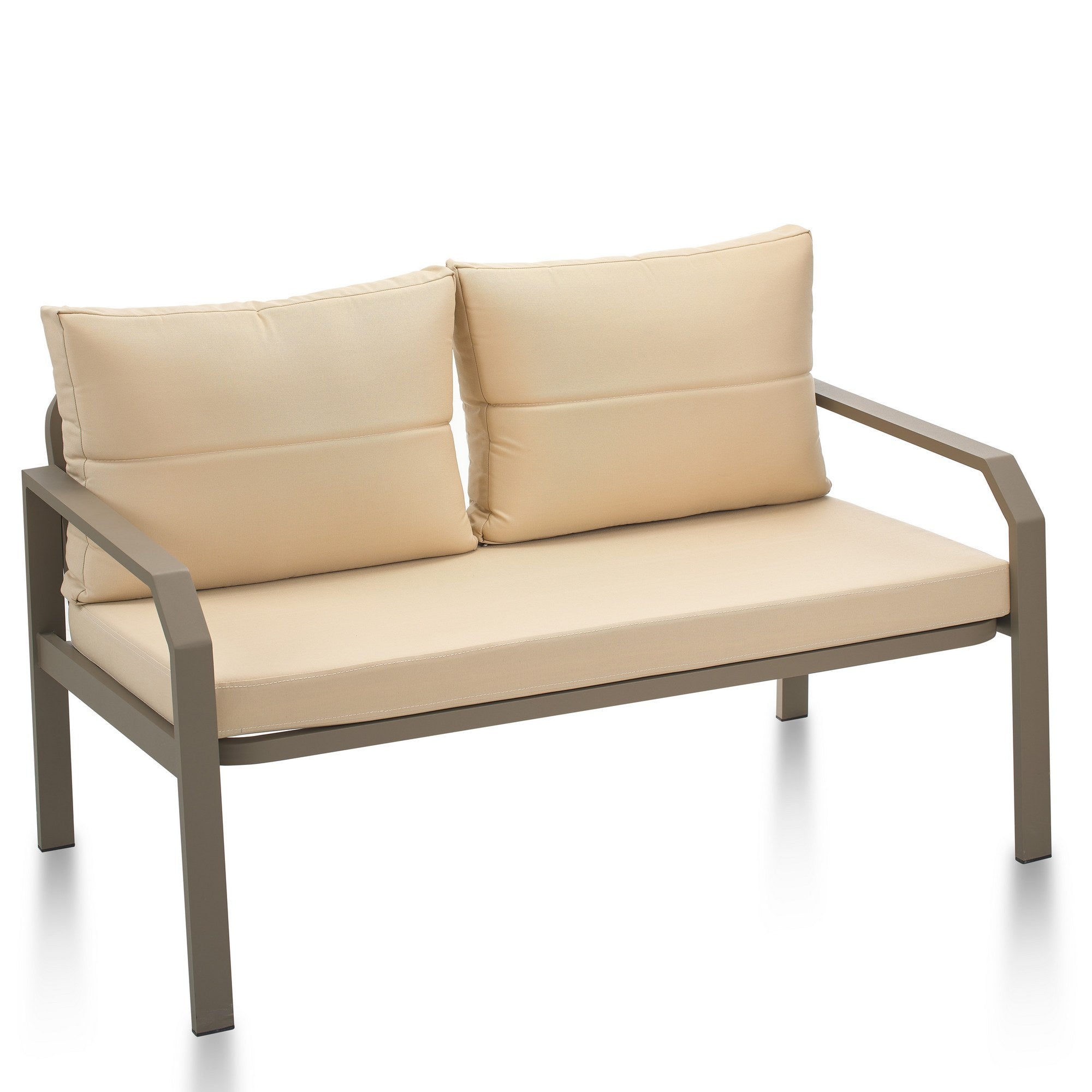 Conjunto de Lounge de Jardim –  Sofá de 2 lugares, Sofá de 1 lugar e Mesa de Café – Cappuccino e Creme – Alumínio e Poliéster