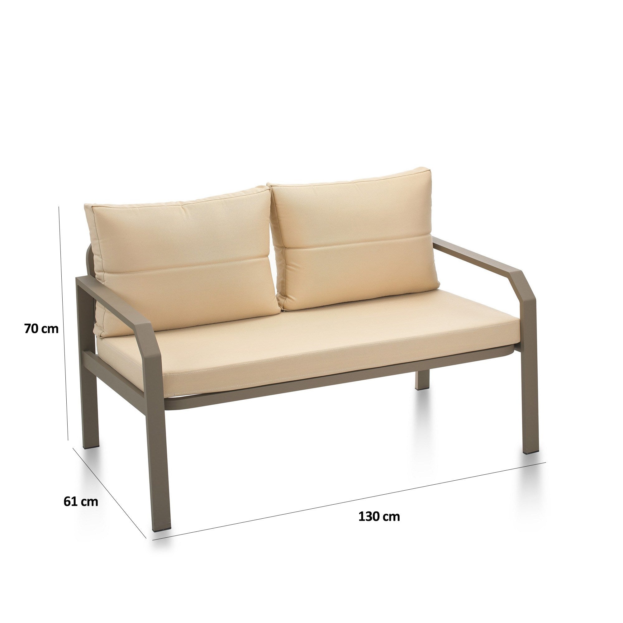 Conjunto de Lounge de Jardim –  Sofá de 2 lugares, Sofá de 1 lugar e Mesa de Café – Cappuccino e Creme – Alumínio e Poliéster