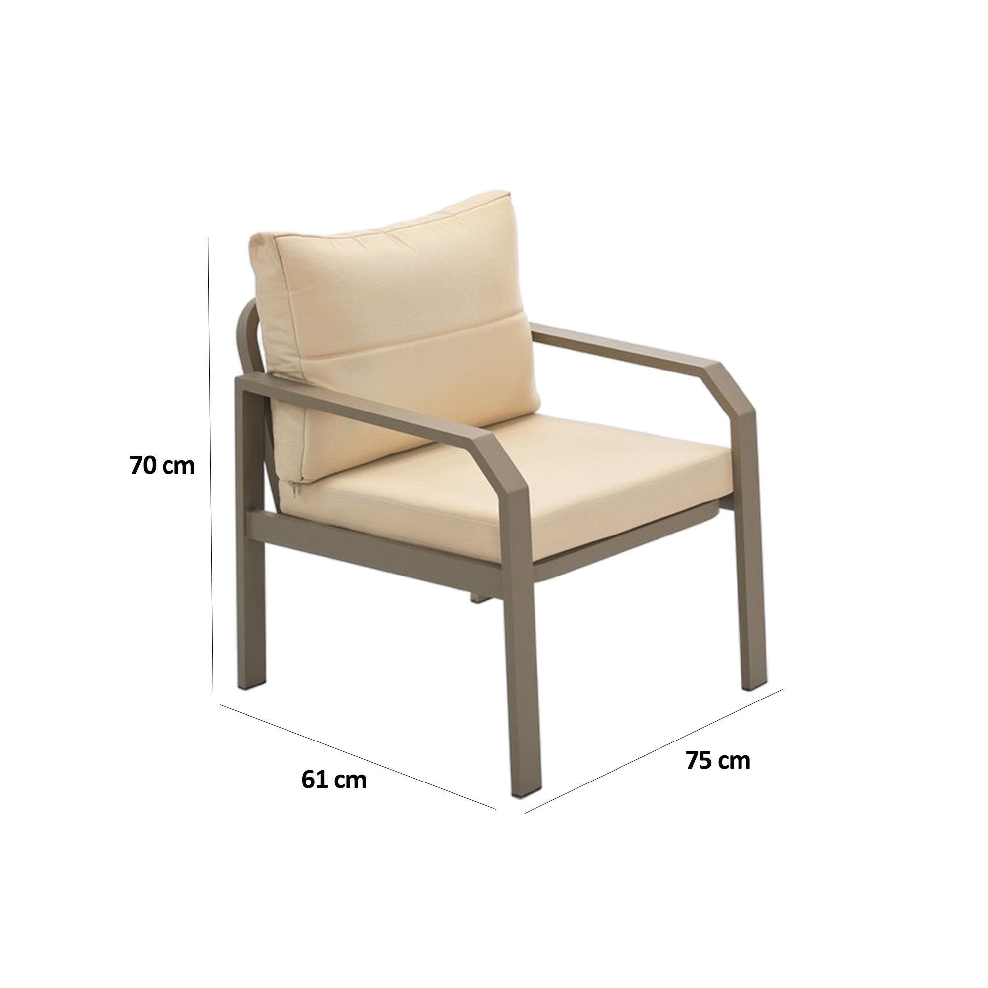 Conjunto de Lounge de Jardim –  Sofá de 2 lugares, Sofá de 1 lugar e Mesa de Café – Cappuccino e Creme – Alumínio e Poliéster