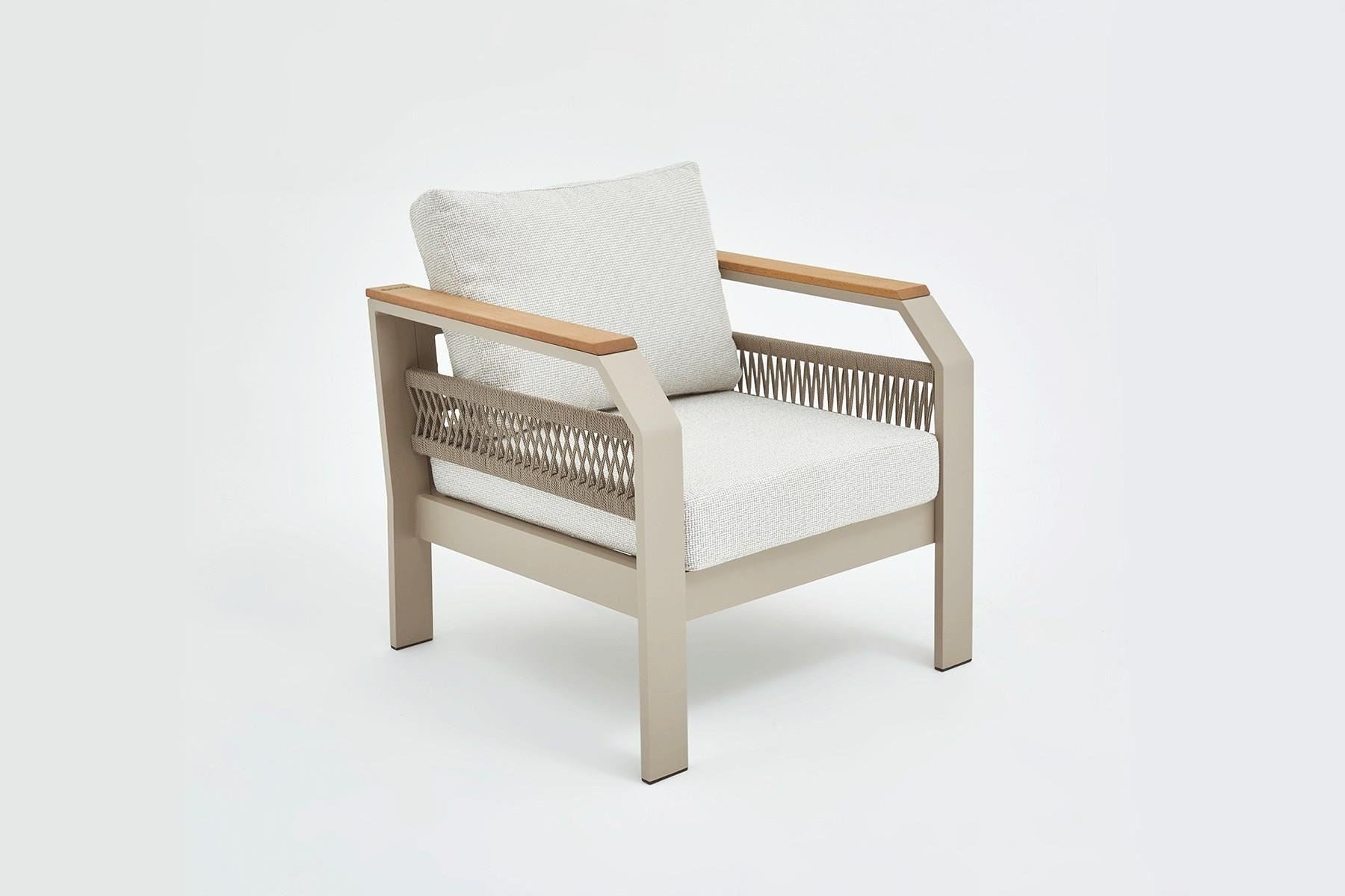 Conjunto de Lounge de Jardim – Sofá de 3 lugares + 2 Sofás de 1 lugar + Mesa de Café – Bege – Tecido OLEFIN