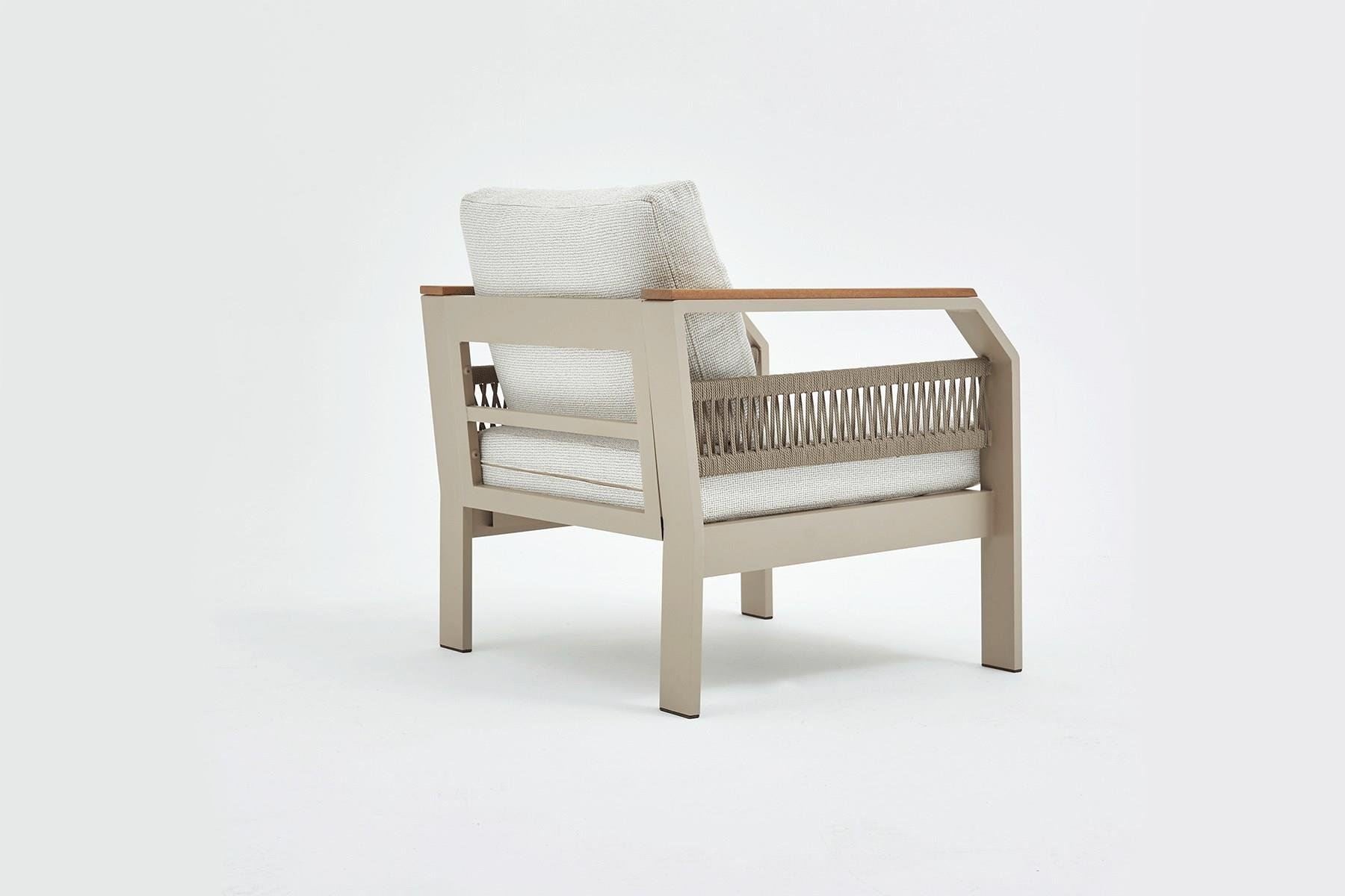 Conjunto de Lounge de Jardim – Sofá de 3 lugares + 2 Sofás de 1 lugar + Mesa de Café – Bege – Tecido OLEFIN