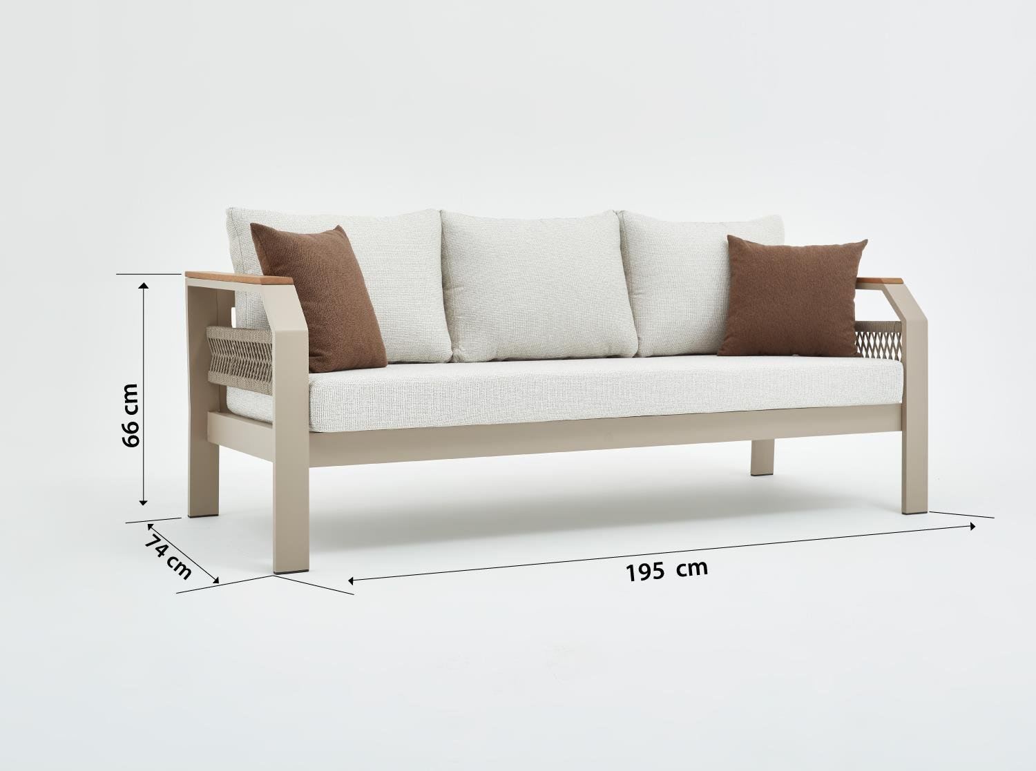 Conjunto de Lounge de Jardim – Sofá de 3 lugares + 2 Sofás de 1 lugar + Mesa de Café – Bege – Tecido OLEFIN
