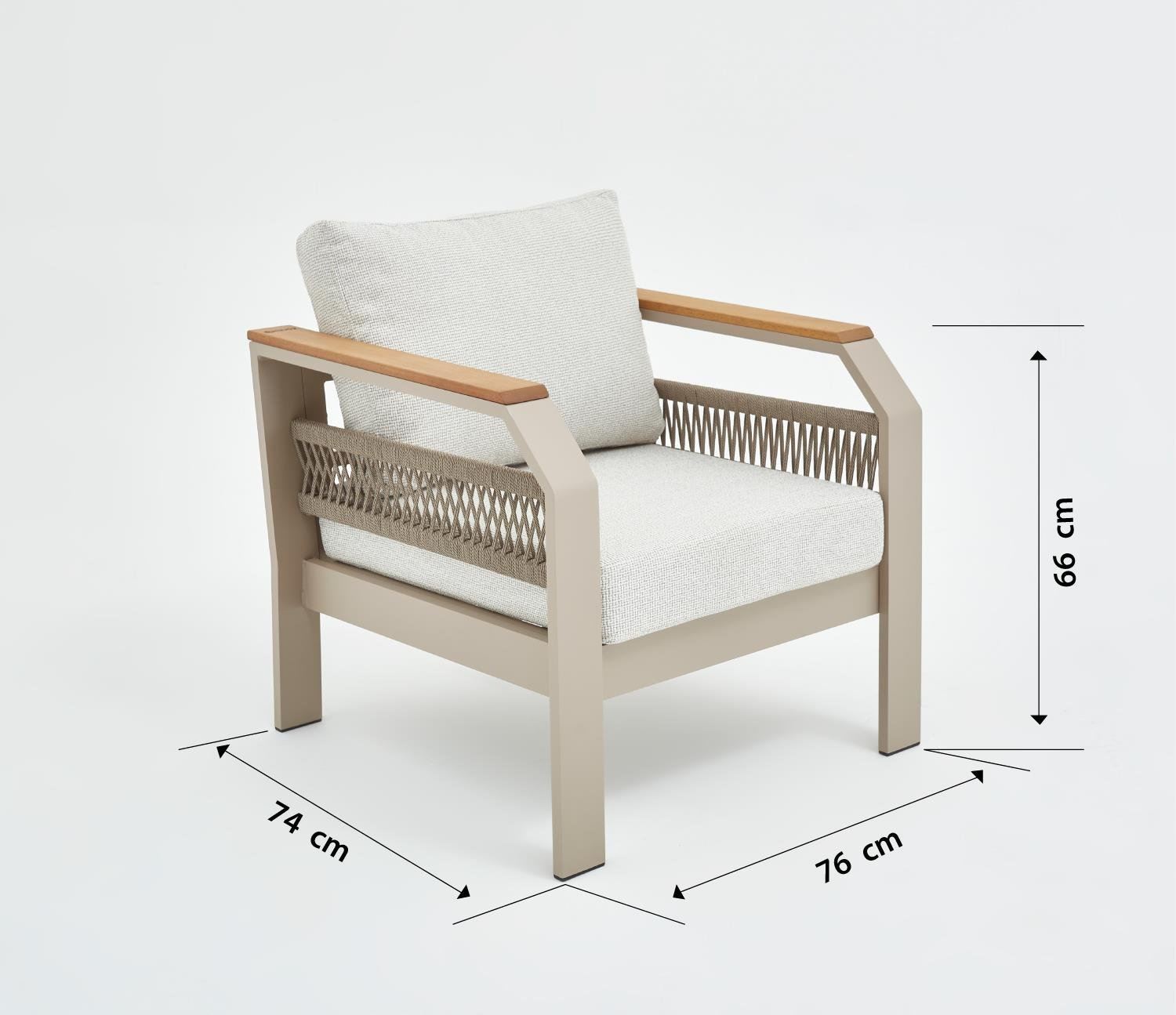 Conjunto de Lounge de Jardim – Sofá de 3 lugares + 2 Sofás de 1 lugar + Mesa de Café – Bege – Tecido OLEFIN