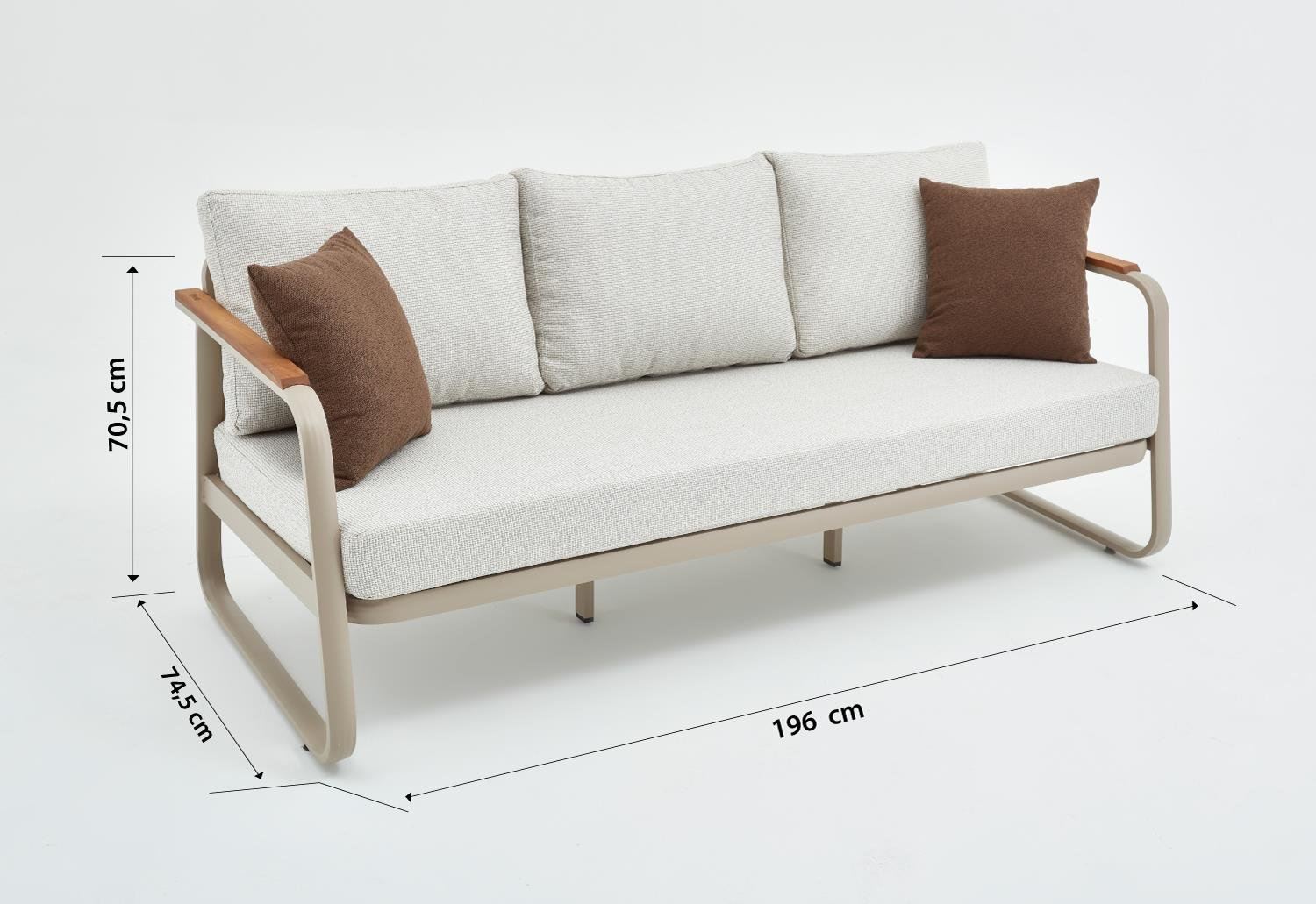 Conjunto de Lounge de Jardim – Sofá de 3 lugares, dois sofás de 1 lugar e mesa de café – Bege – Tecido 100% OLEFIN
