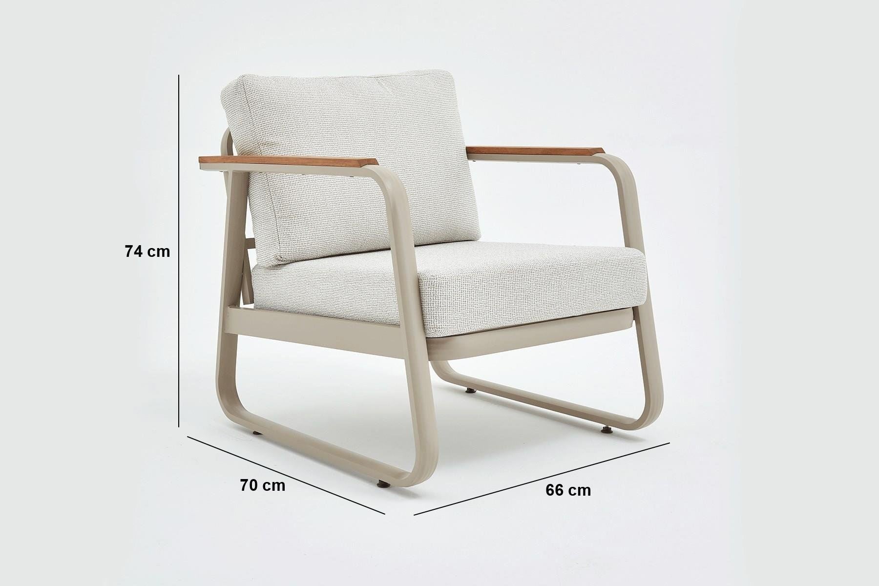 Conjunto de Lounge de Jardim – Sofá de 3 lugares, dois sofás de 1 lugar e mesa de café – Bege – Tecido 100% OLEFIN