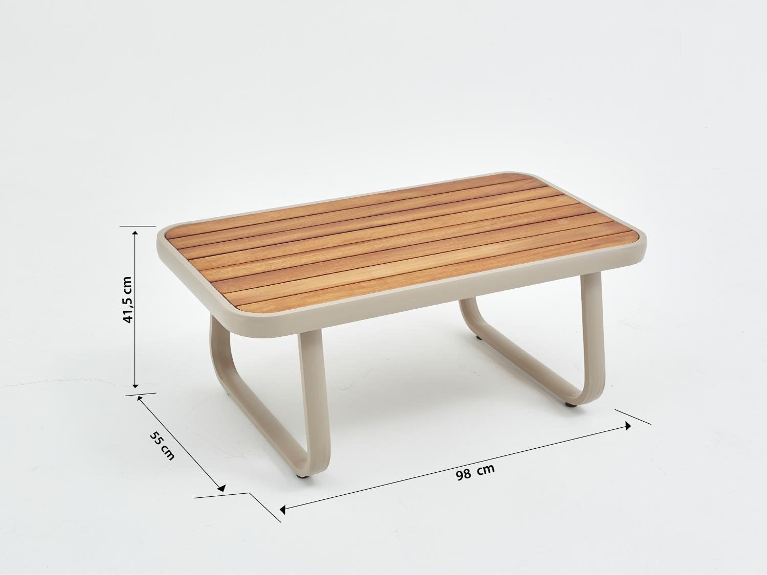 Conjunto de Lounge de Jardim – Sofá de 3 lugares, dois sofás de 1 lugar e mesa de café – Bege – Tecido 100% OLEFIN