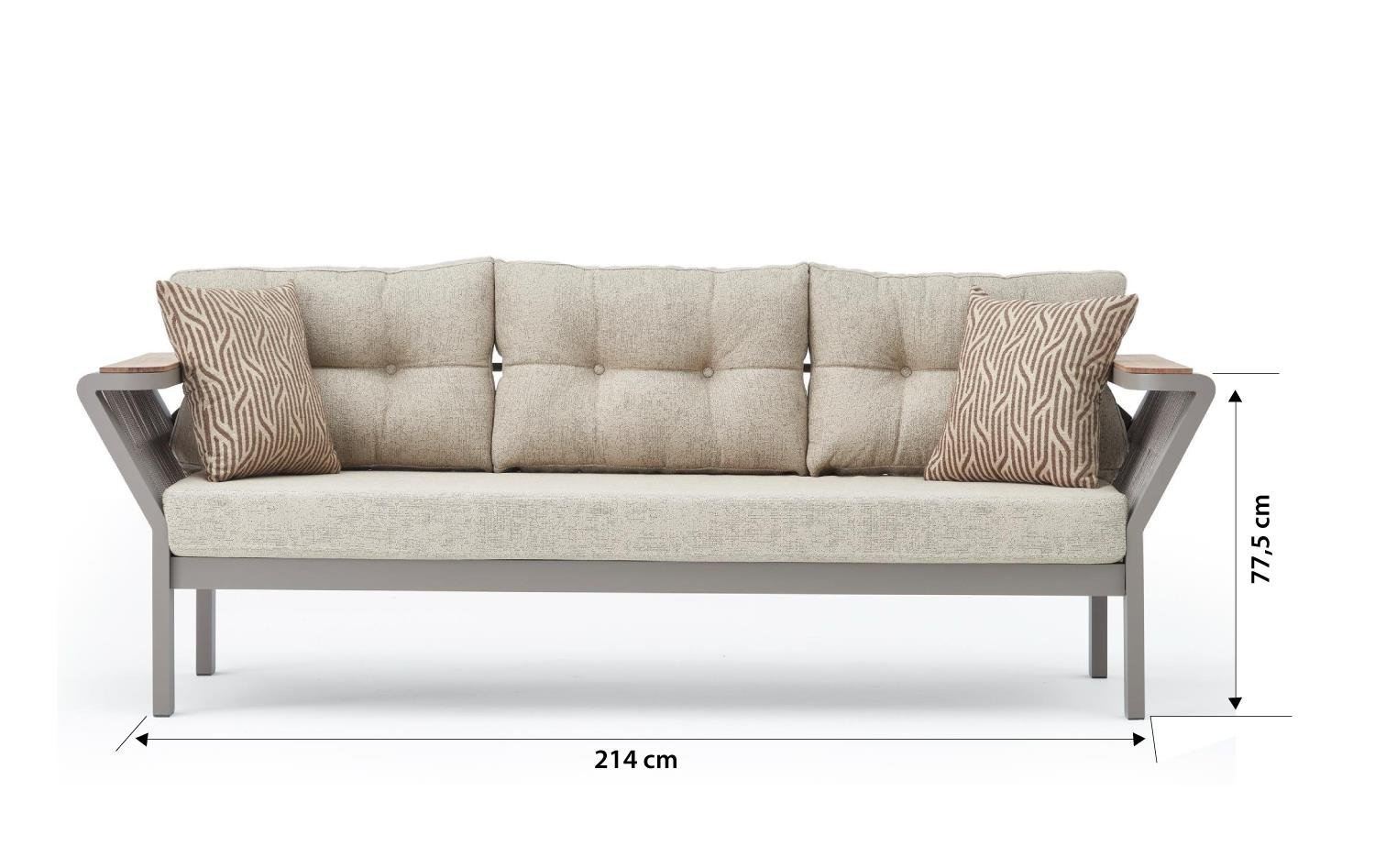 Conjunto de Lounge de Jardim – Sofá de 3 lugares e 2 sofás de 1 lugar – Cappuccino – Tecido 100% OLEFIN