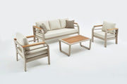 Conjunto de Lounge de Jardim – sofás de 3 lugares e 1 lugar – bege – tecido OLEFIN