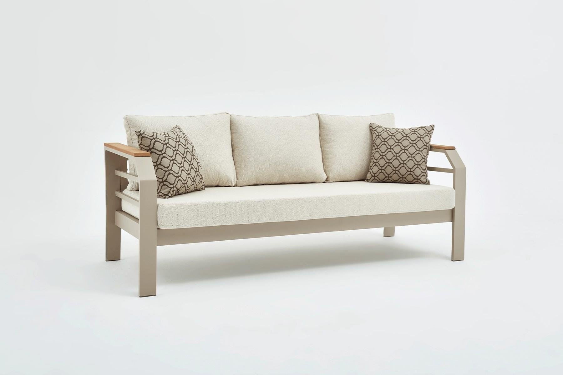 Conjunto de Lounge de Jardim – sofás de 3 lugares e 1 lugar – bege – tecido OLEFIN