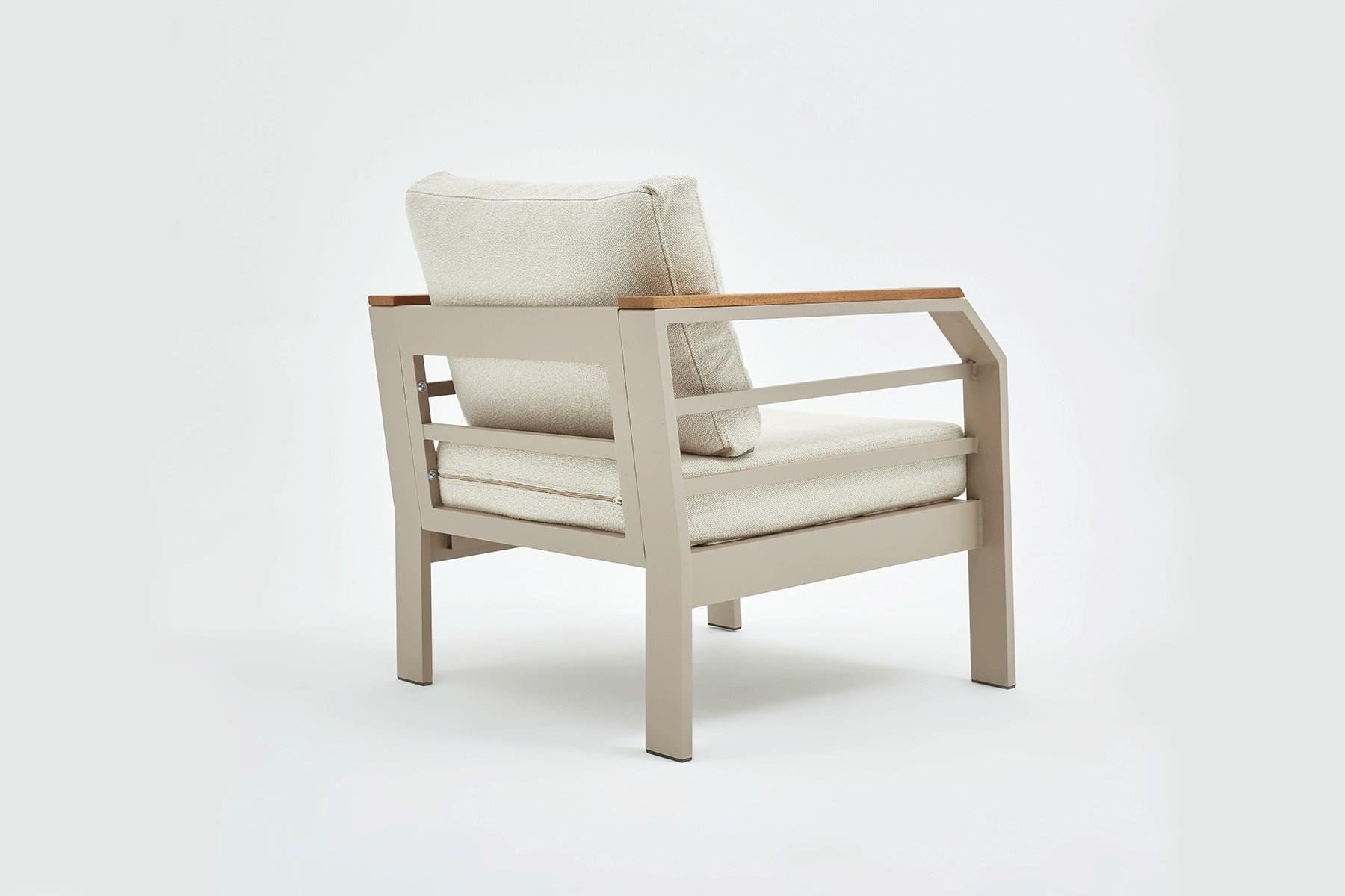 Conjunto de Lounge de Jardim – sofás de 3 lugares e 1 lugar – bege – tecido OLEFIN