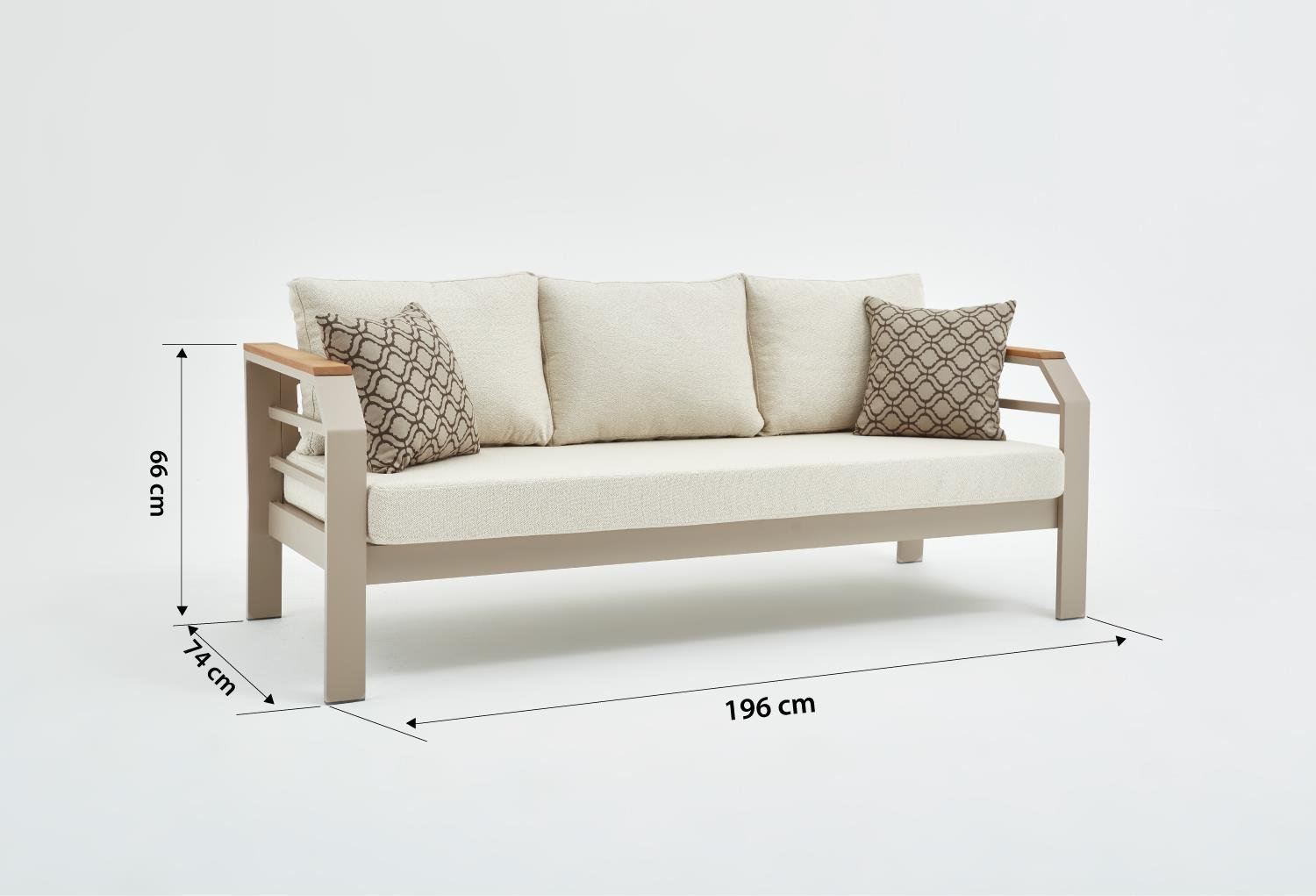 Conjunto de Lounge de Jardim – sofás de 3 lugares e 1 lugar – bege – tecido OLEFIN