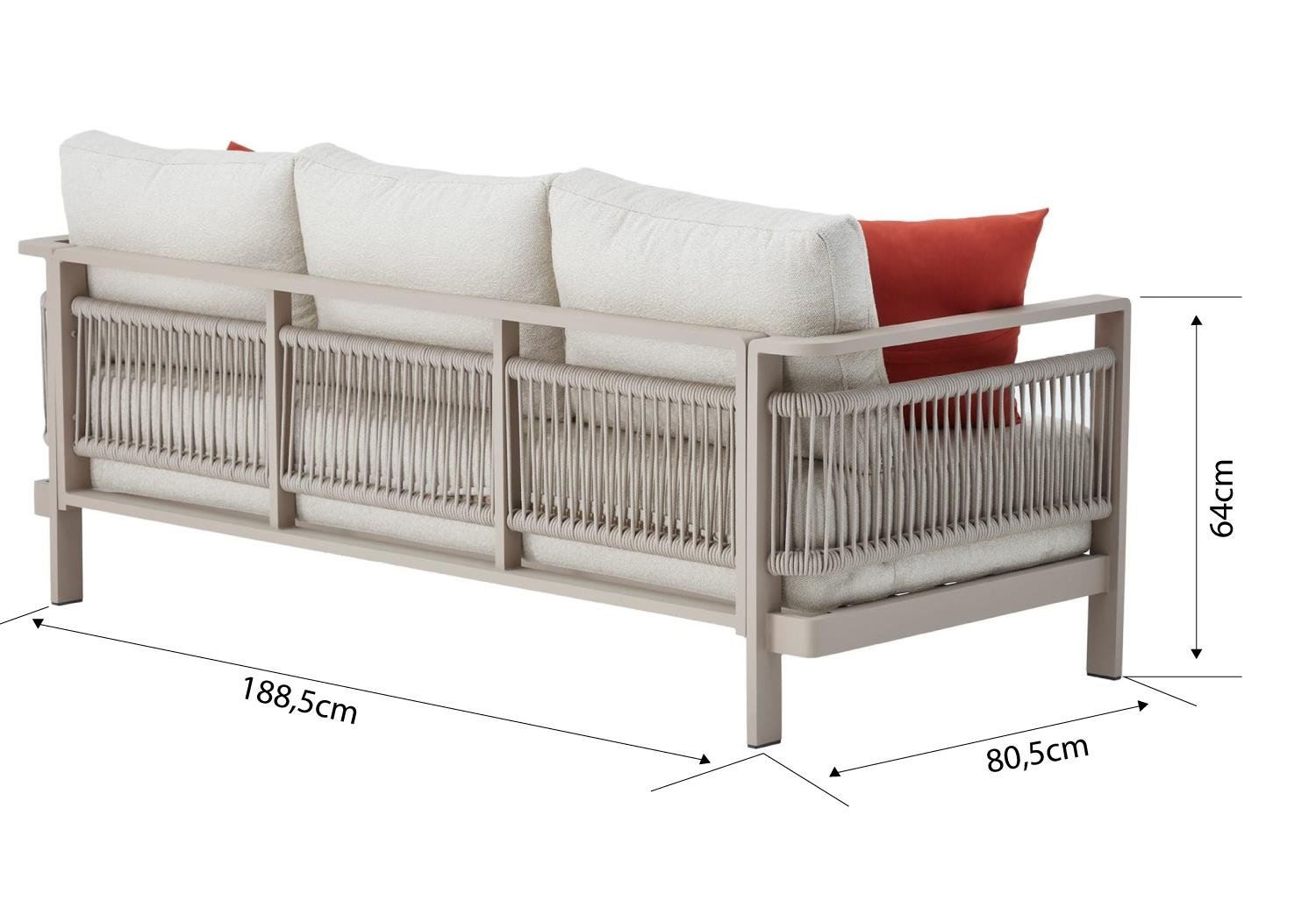 Conjunto de Lounge de Jardim – Sofá de 3 Lugares (188,5 cm) e 2 Sofás de 1 Lugar (77,1 cm) – Bege – Tecido OLEFIN