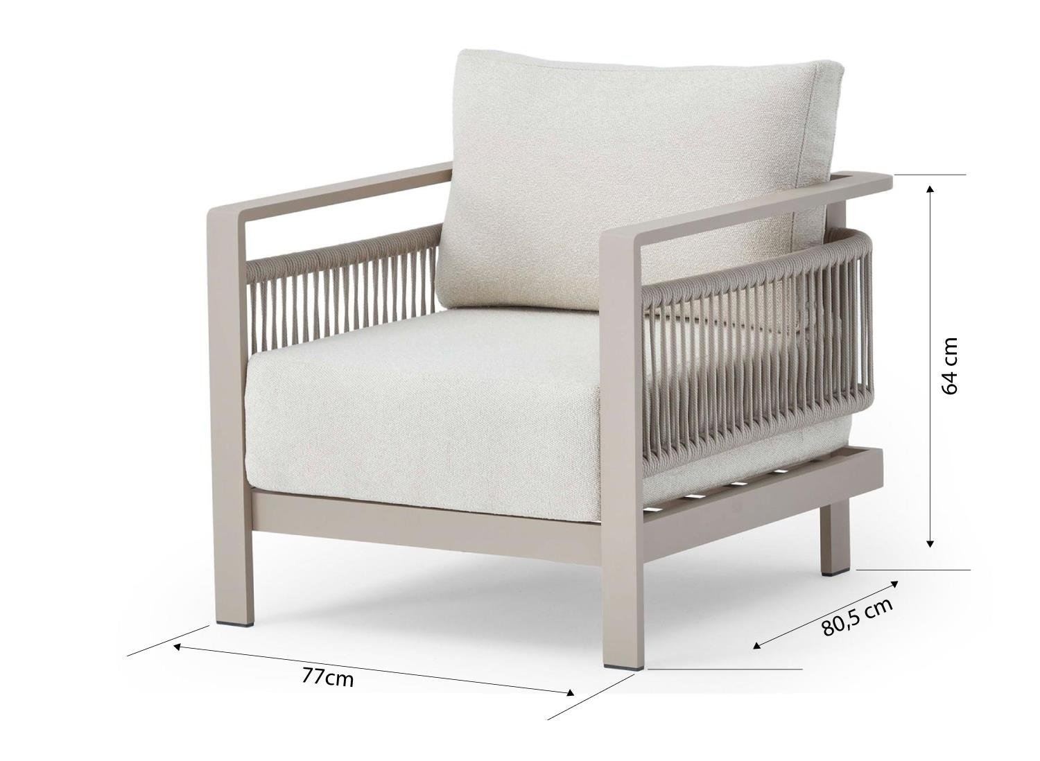 Conjunto de Lounge de Jardim – Sofá de 3 Lugares (188,5 cm) e 2 Sofás de 1 Lugar (77,1 cm) – Bege – Tecido OLEFIN