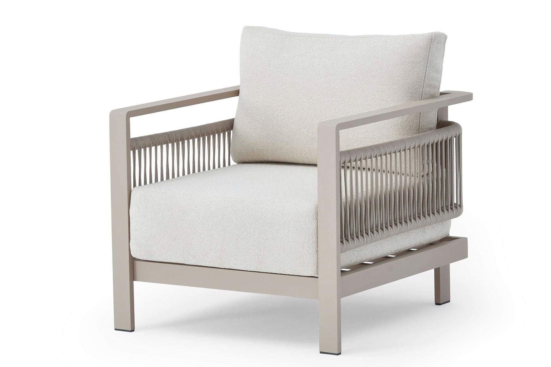 Conjunto de Lounge de Jardim – Sofá de 3 Lugares (188,5 cm) e 2 Sofás de 1 Lugar (77,1 cm) – Bege – Tecido OLEFIN