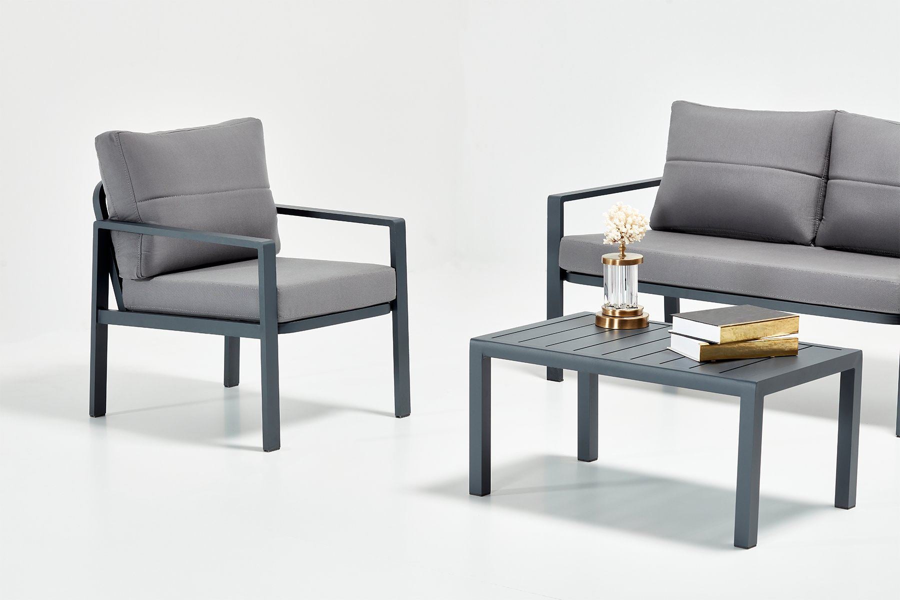 Conjunto de Lounge de Jardim – Sofá de 2 lugares e mesa de café – Antracite – Metal