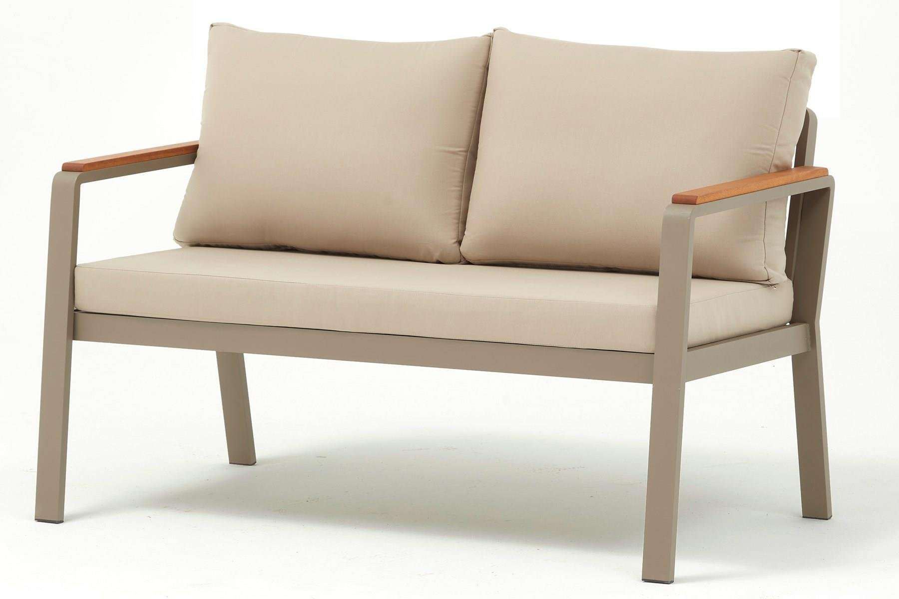 Conjunto de Lounge de Jardim – Sofá de 2 lugares: 125 cm x 74 cm x 69 cm, Sofá de 1 lugar: 69 cm x 74 cm x 66 cm, Mesa de Café: 98 cm x 60 cm x 56 cm – Bege – Metal