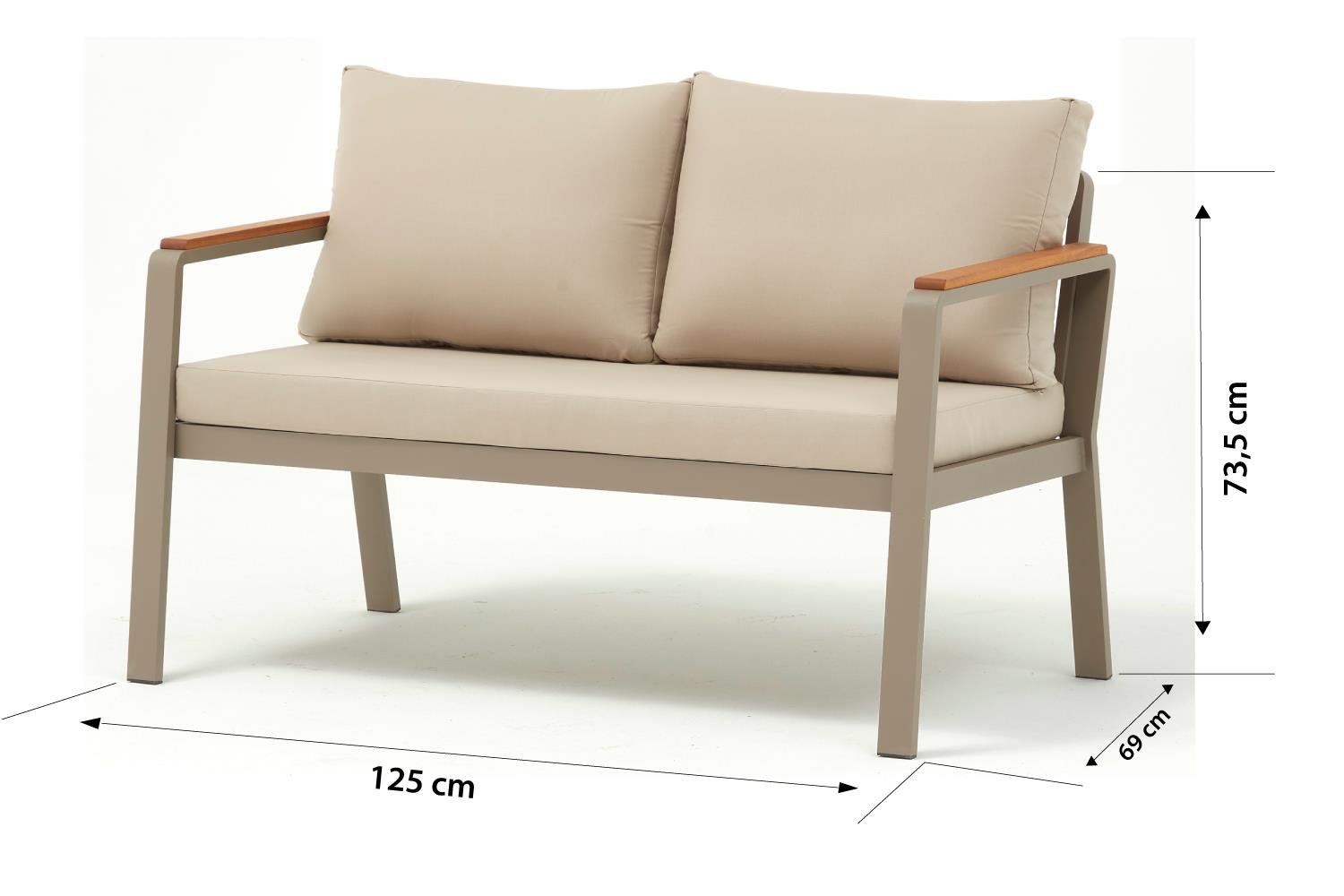 Conjunto de Lounge de Jardim – Sofá de 2 lugares: 125 cm x 74 cm x 69 cm, Sofá de 1 lugar: 69 cm x 74 cm x 66 cm, Mesa de Café: 98 cm x 60 cm x 56 cm – Bege – Metal