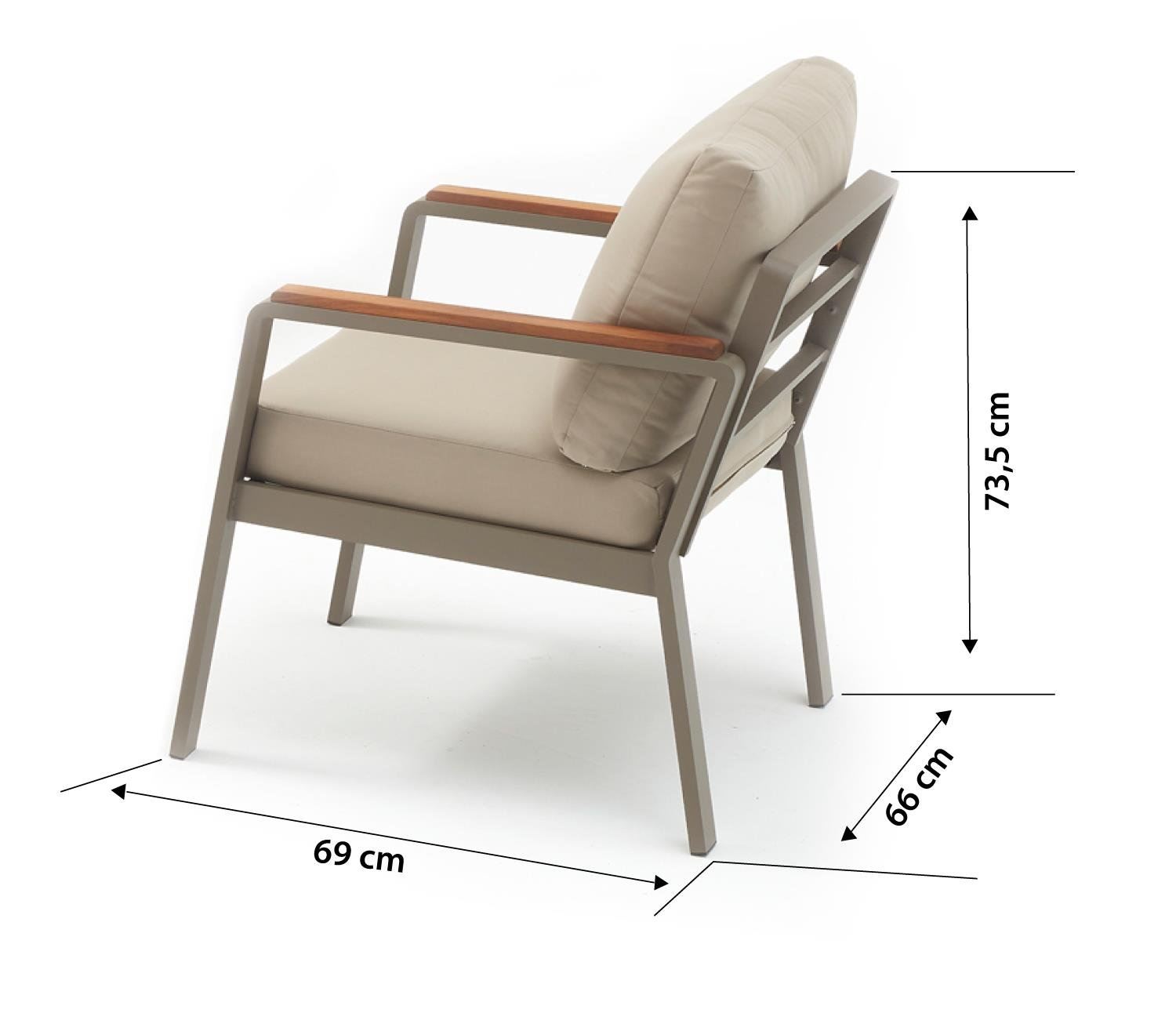Conjunto de Lounge de Jardim – Sofá de 2 lugares: 125 cm x 74 cm x 69 cm, Sofá de 1 lugar: 69 cm x 74 cm x 66 cm, Mesa de Café: 98 cm x 60 cm x 56 cm – Bege – Metal