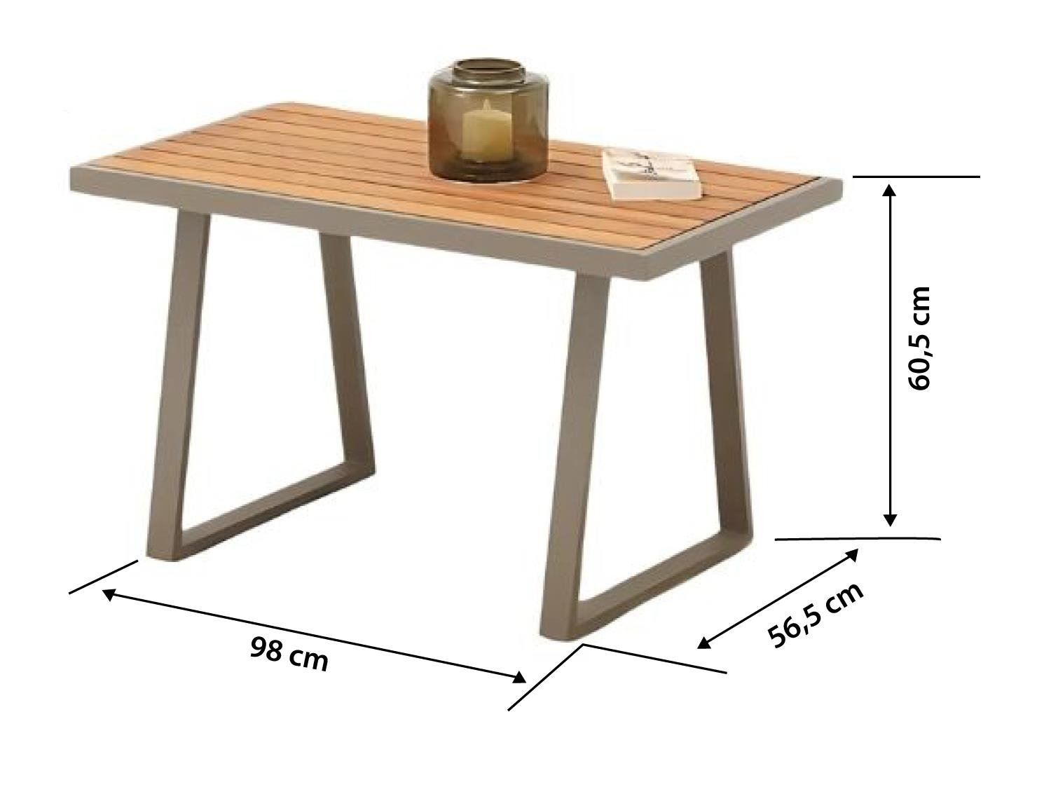 Conjunto de Lounge de Jardim – Sofá de 2 lugares: 125 cm x 74 cm x 69 cm, Sofá de 1 lugar: 69 cm x 74 cm x 66 cm, Mesa de Café: 98 cm x 60 cm x 56 cm – Bege – Metal