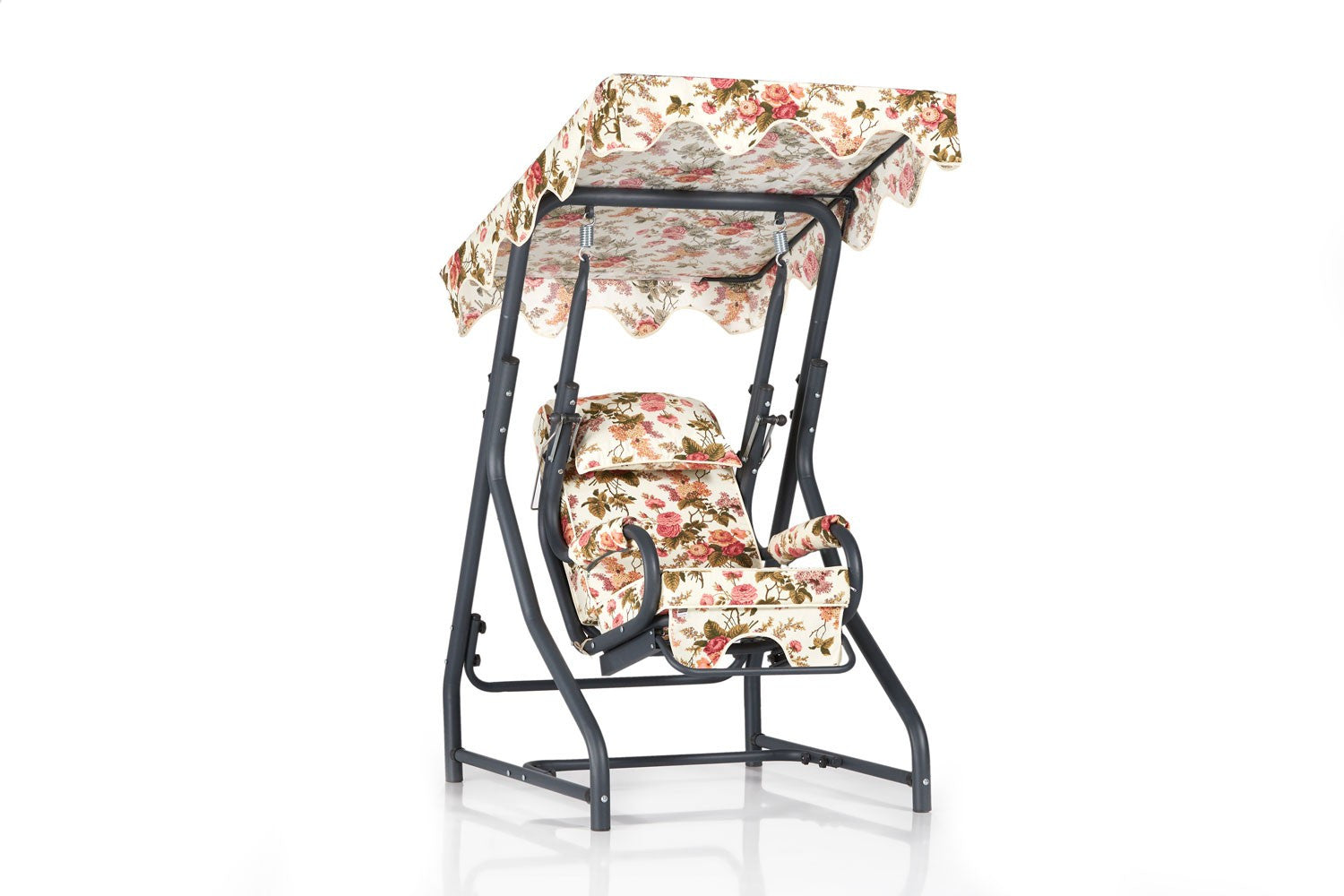 Cadeira Baloiço Individual para Jardim - Metal e Poliéster Multicolor com Almofada Removível - Suporta 95kg
