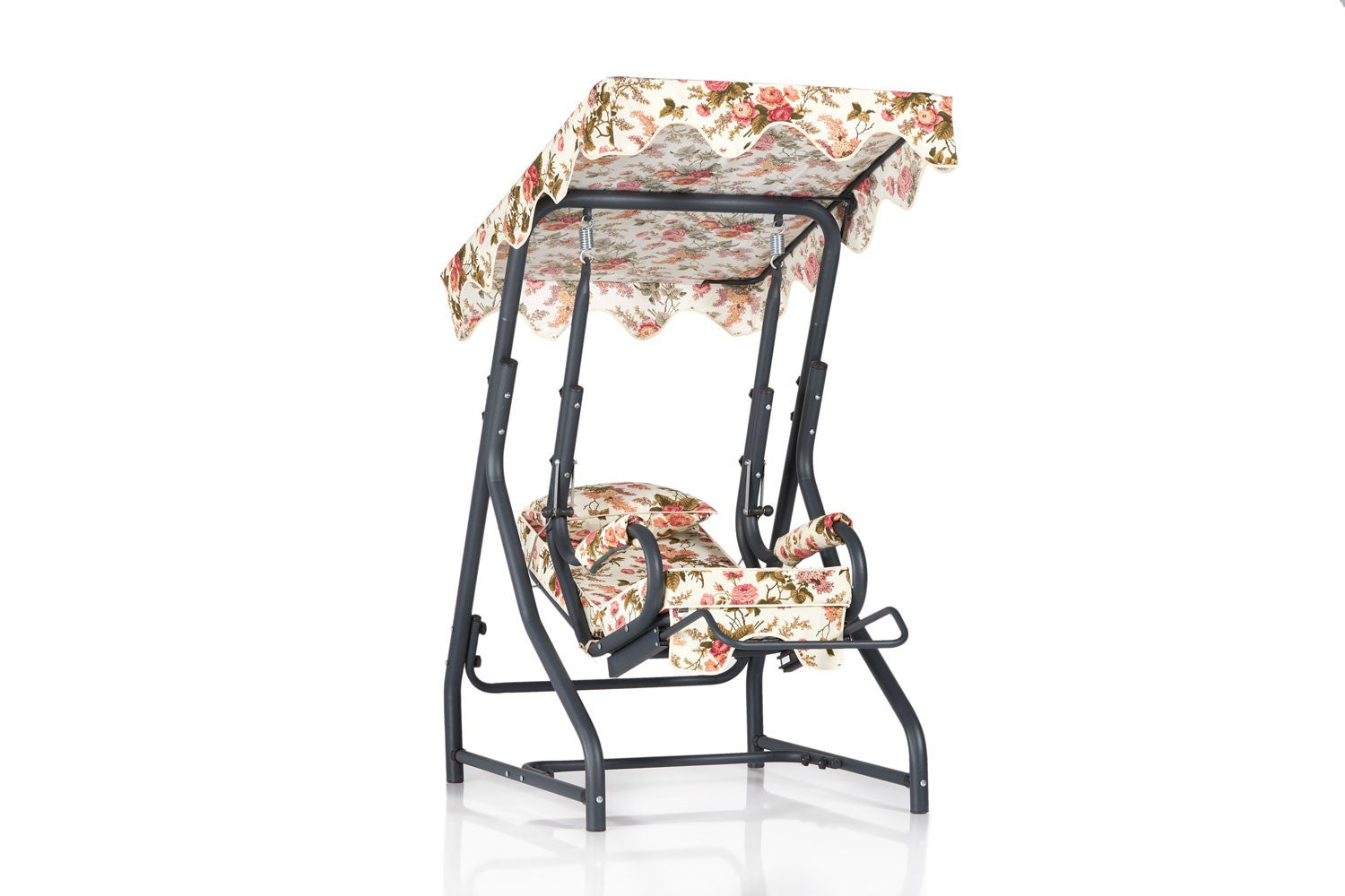 Cadeira Baloiço Individual para Jardim - Metal e Poliéster Multicolor com Almofada Removível - Suporta 95kg