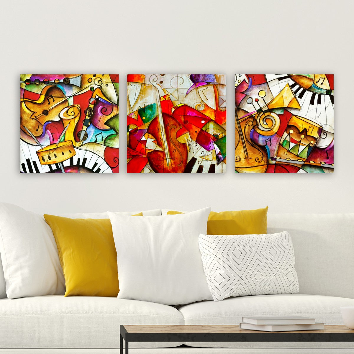 Conjunto de pinturas decorativas em tela – 30 x 90 cm – madeira – canvas