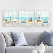 Conjunto de pinturas decorativas em tela – 30 x 90 cm – madeira