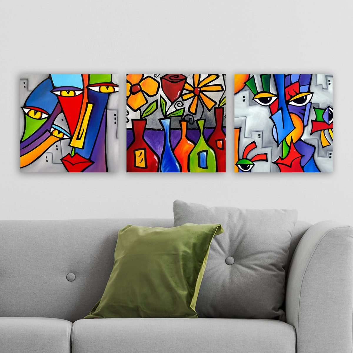 Conjunto de pinturas decorativas em tela – 30 x 90 cm – madeira – 100% tela