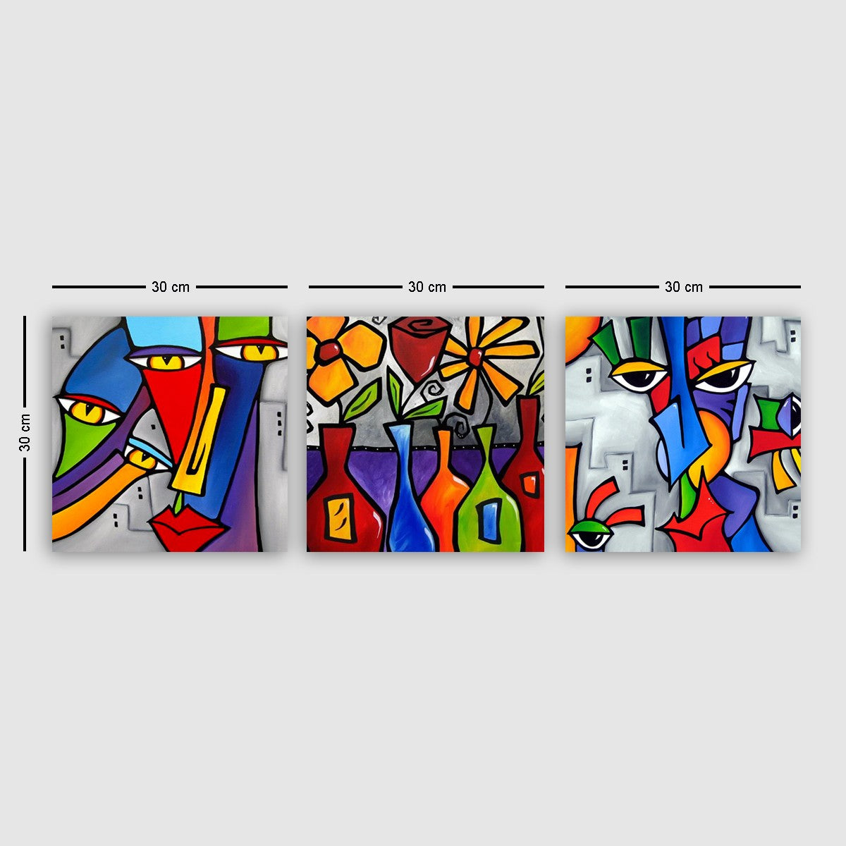 Conjunto de pinturas decorativas em tela – 30 x 90 cm – madeira – 100% tela